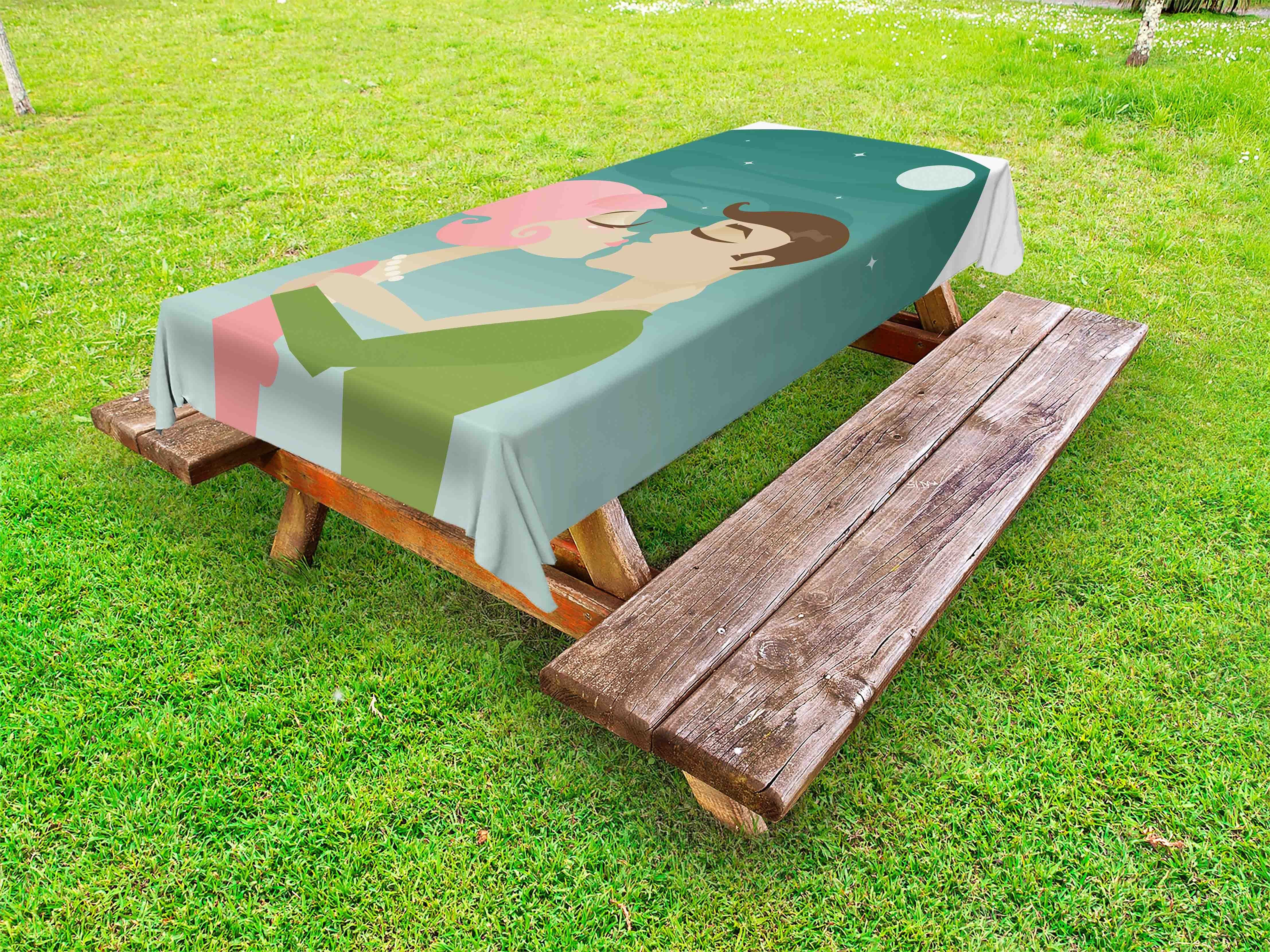 Abakuhaus Tischdecke dekorative waschbare Picknick-Tischdecke, Teal Grün Kuss der Paare in der Nacht