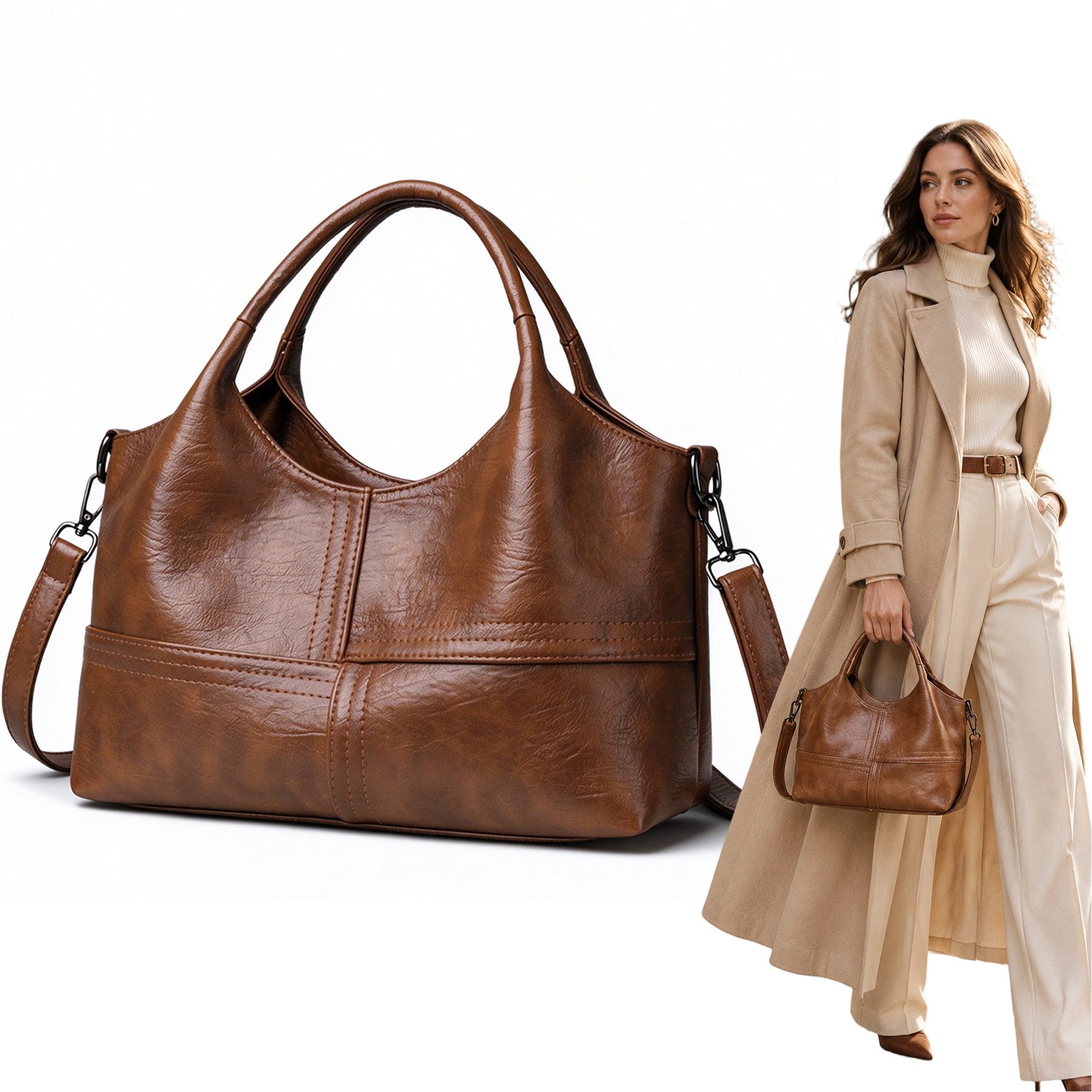 Mutig Schultertasche Handtasche Damen, Shopper Tasche PU-Leder (Umhängetasche mit Vielen Fächern, Schultertasche mit Verstellbar Abnehmbar …