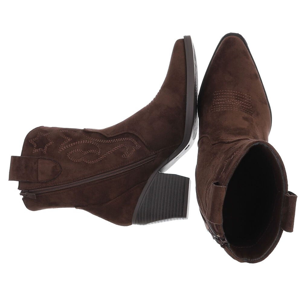 Ital-Design Damen Cowboyboots Western Westernstiefelette (90861134) Blockabsatz Stiefeletten in Braun