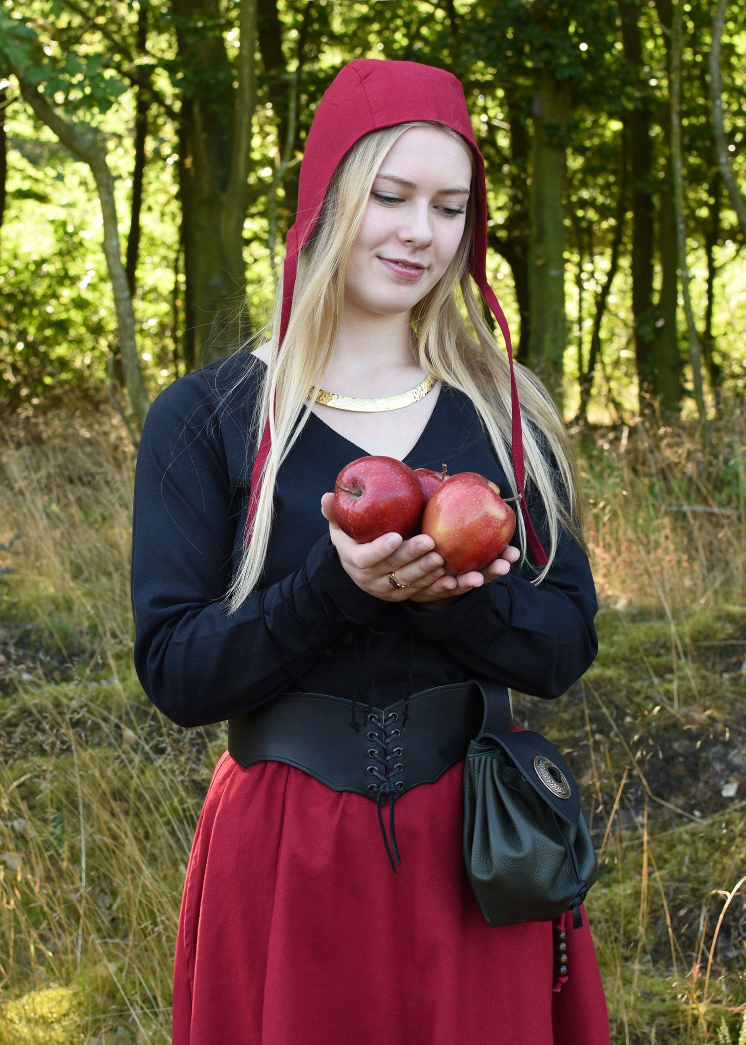 Ritter-Kostüm Mittelalterliche Bundhaube mit Bändel Natur, Braun, Rot oder Schwarz
