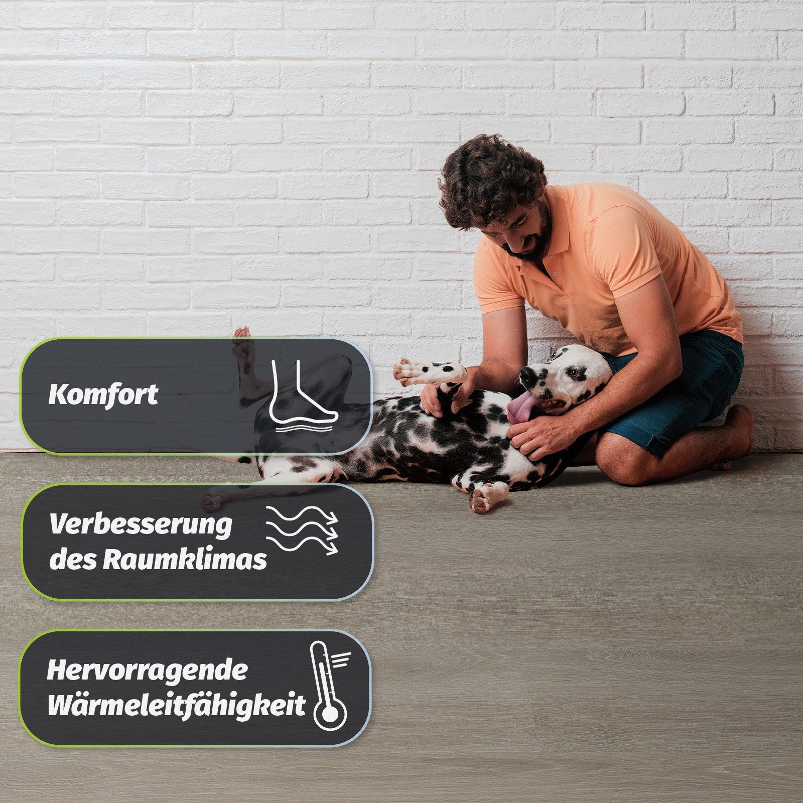 HORI Vinylboden HORI Klebe-Hartvinylboden Kerneiche, Boden Fliesenformat, Massiv, Lord Mulligan, XXL Bodenbelag, Paket, 16 Stück pro Paket, Leicht zu installieren, geräuschdämpfend und feuchtigkeitsbeständig.