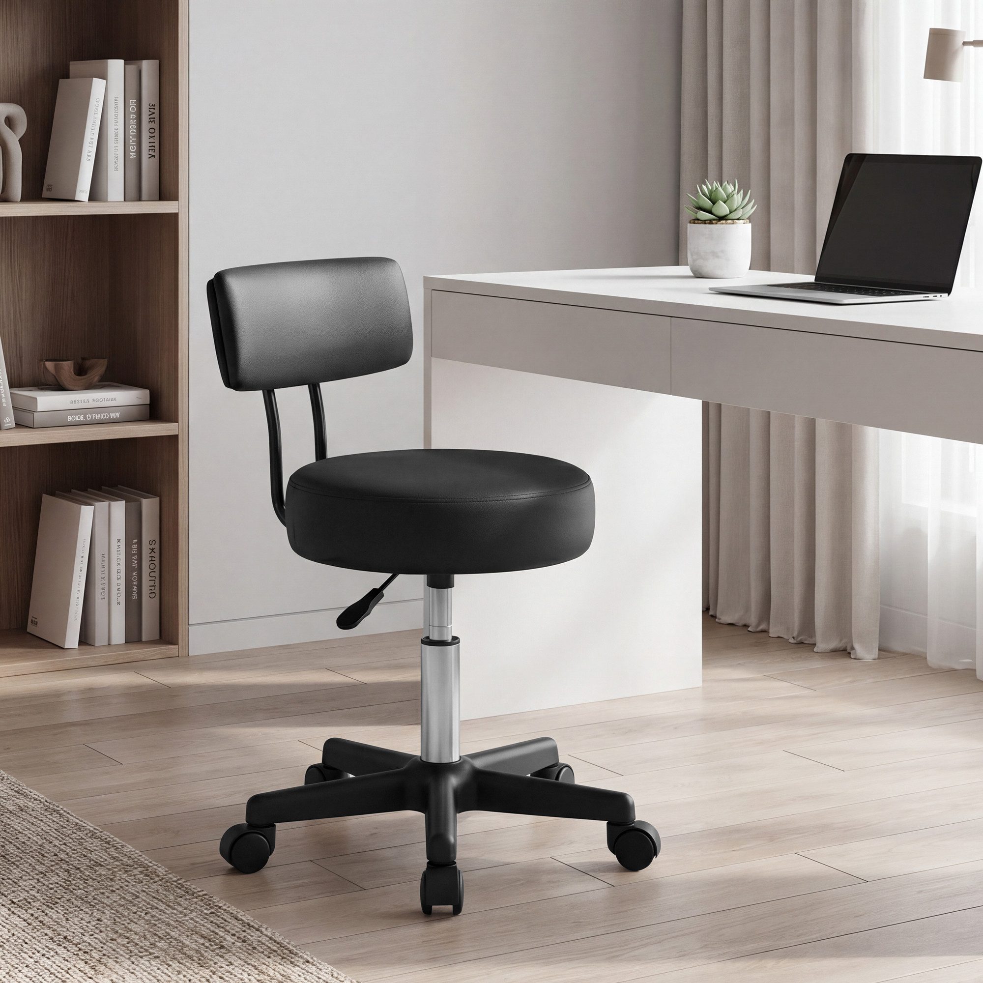 SONGMICS Arbeitshocker Rollhocker, höhenverstellbar, Hocker mit Rückenlehne, Labor, belastbar bis 150 kg, PU-Bezug, Sitzhöhe 44-59 cm