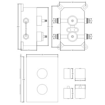 KOLMAN Unterputzarmatur BOX Unterputz Thermostatisch Brausearmatur für Badezimmer in Chrom