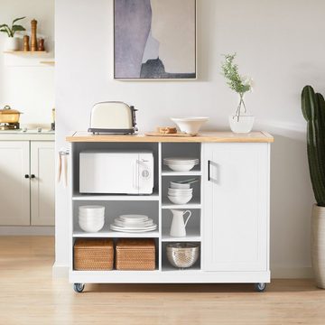 SoBuy Küchenwagen FKW105, Kücheninsel Küchenschrank Sideboard Mikrowellenschrank Weiß-Natur