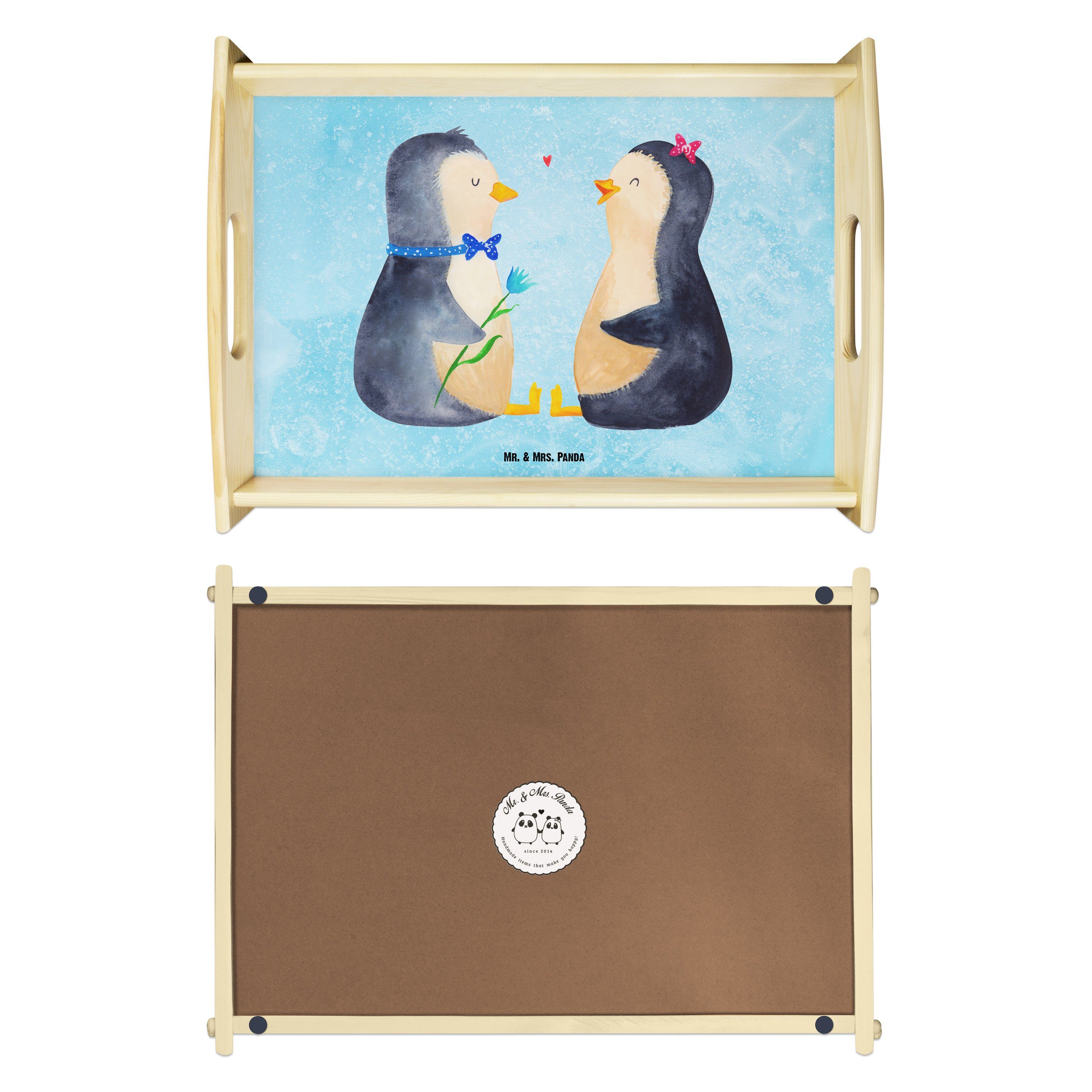 Mr. & Tablett - - Mrs. Traumpaar, Panda große Geschenk, Eisblau verlieb, Pärchen lasiert, (1-tlg) Echtholz Liebe, Pinguin