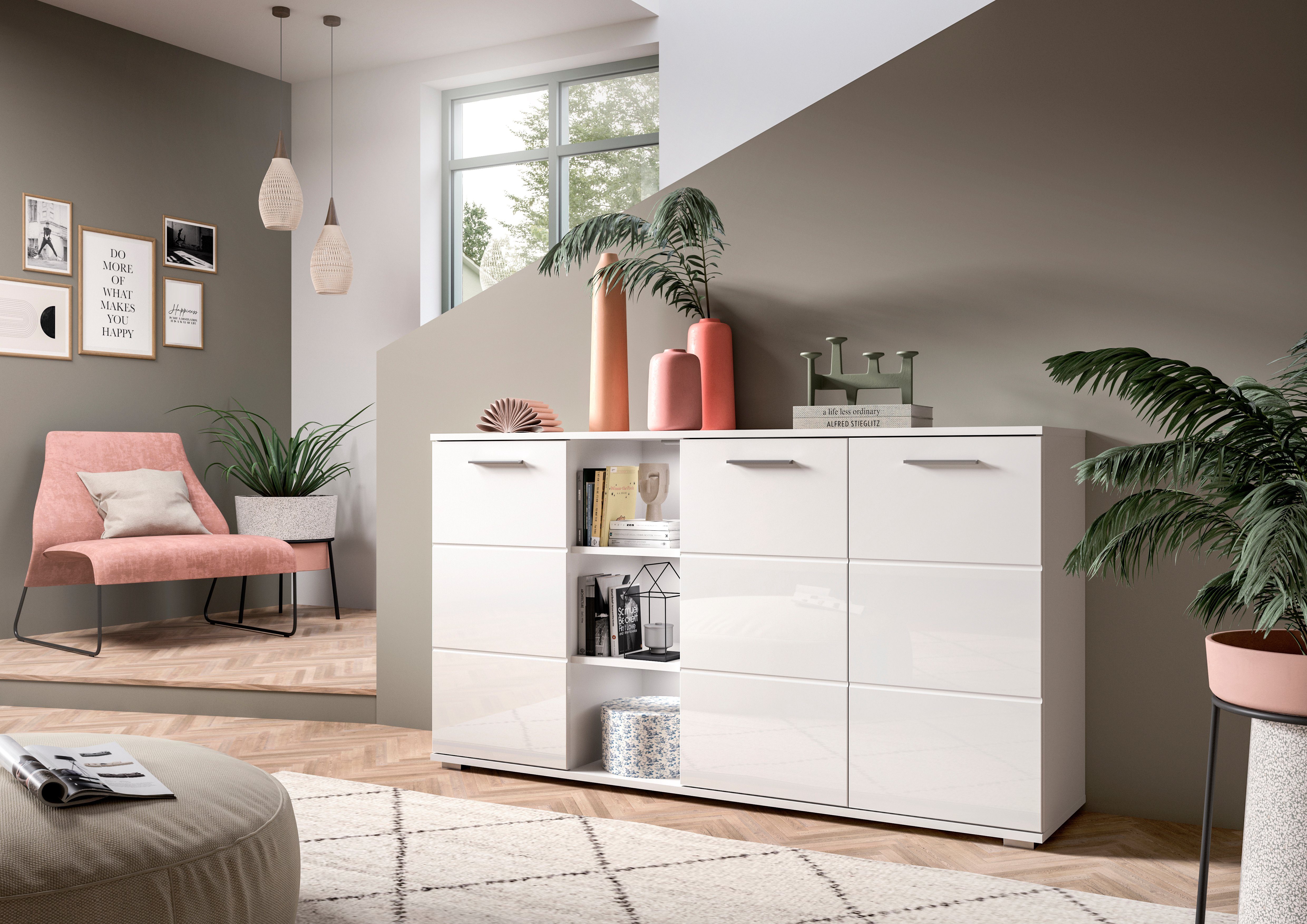 Home affaire Sideboard Valge, Breite 150 cm, 3 Türen, 4 verstellbare Böden, günstig online kaufen