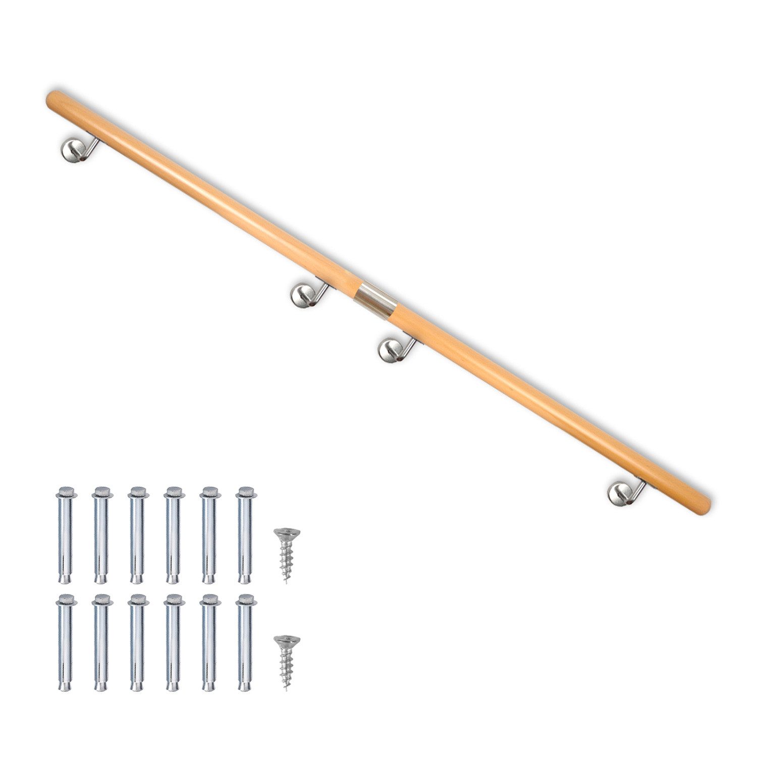 V2Aox Handlauf Buche Holz Handlauf Treppengeländer Wandhandlauf Treppe 50 - 500 cm, 250 cm Gesamtlänge