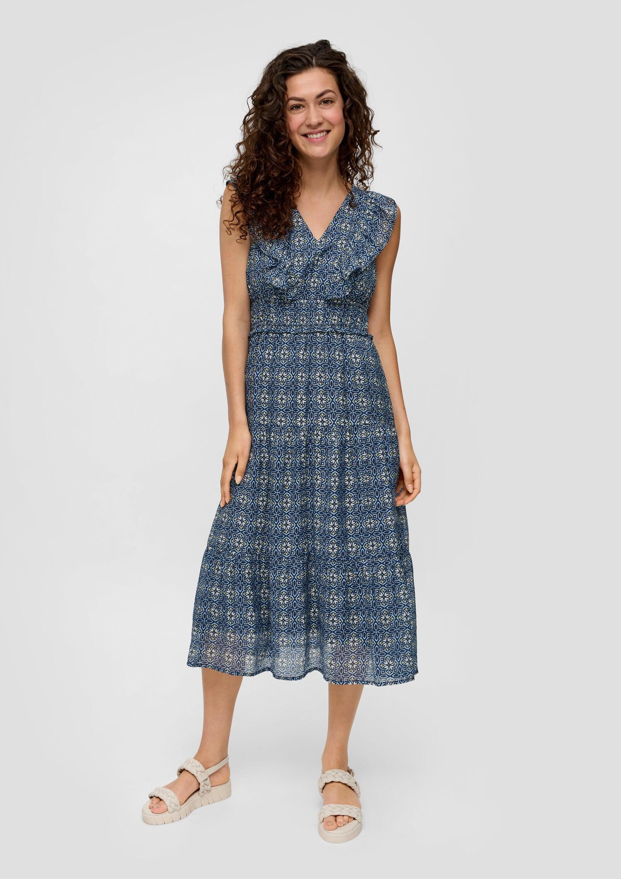 s.Oliver Midikleid Kleid Gemustertes Kleid aus Viskosemix mit Rüschendetails