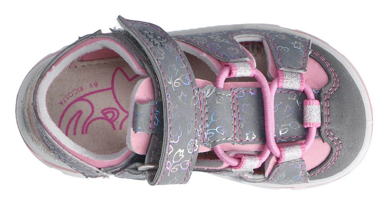 und by Sandale Gummizug RICOSTA Gery WMS: PEPINO normal Klettverschluss mit grau-rosa-Blüten