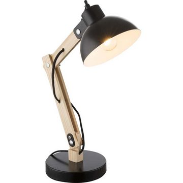 etc-shop LED Schreibtischlampe, Leuchtmittel nicht inklusive, Schreib Tisch Lampe Holz Hell Metall Schwarz Leuchte Spot Beweglich