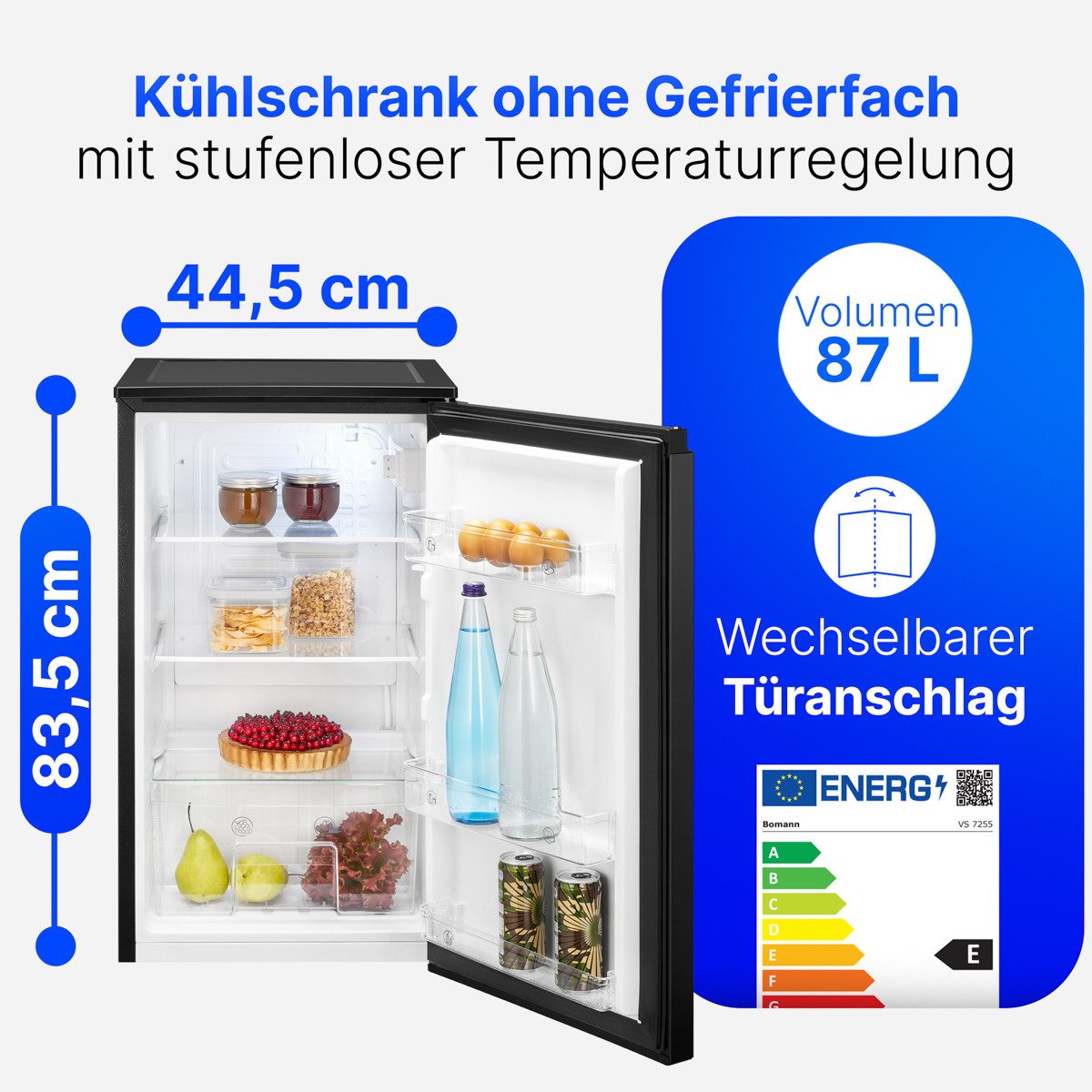 BOMANN Vollraumkühlschrank VS 7255, 83.5 cm hoch, 44,5 cm breit, Kühlschrank ohne Gefrierfach, Energieklasse E