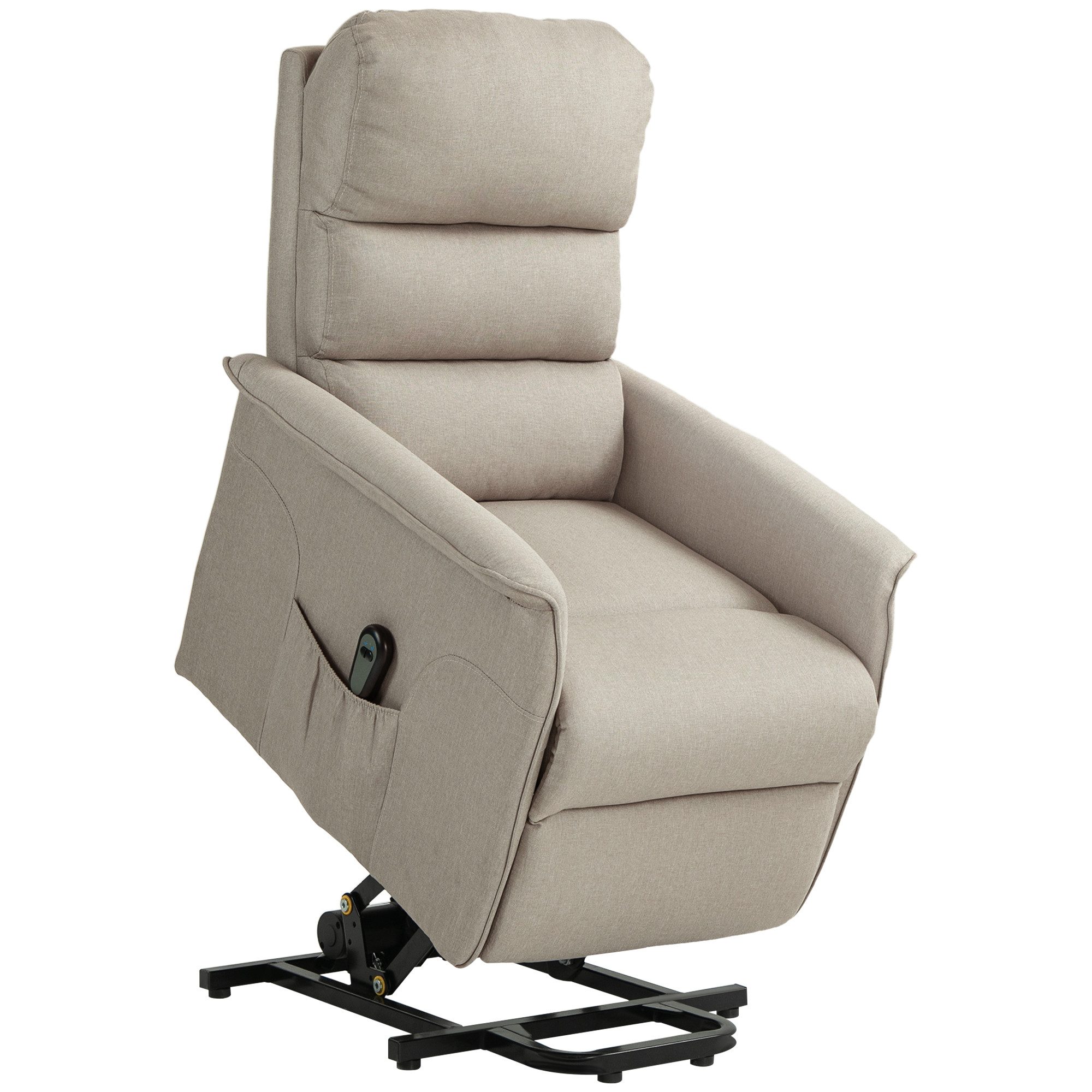 HOMCOM Relaxsessel Sessel mit Leinenoptik, Taschenfeder und Fernbedienung (TV-Sessel, 1-St., Fernsehsessel), für Wohnzimmer, Beige