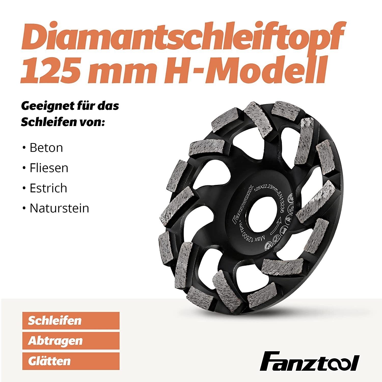 Fanztool 115/125/180 Diamantschleiftopf mm FANZTOOL 22 x Schleifteller