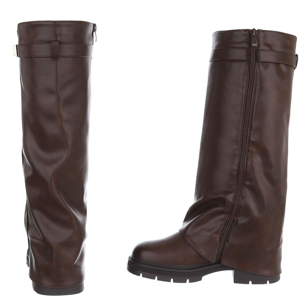 Ital-Design Damen Kniehoher Stiefel mit Profilsohle und Detail Plateaustiefel (91977444) Blockabsatz Stiefel in Braun – Bild 5 von 5