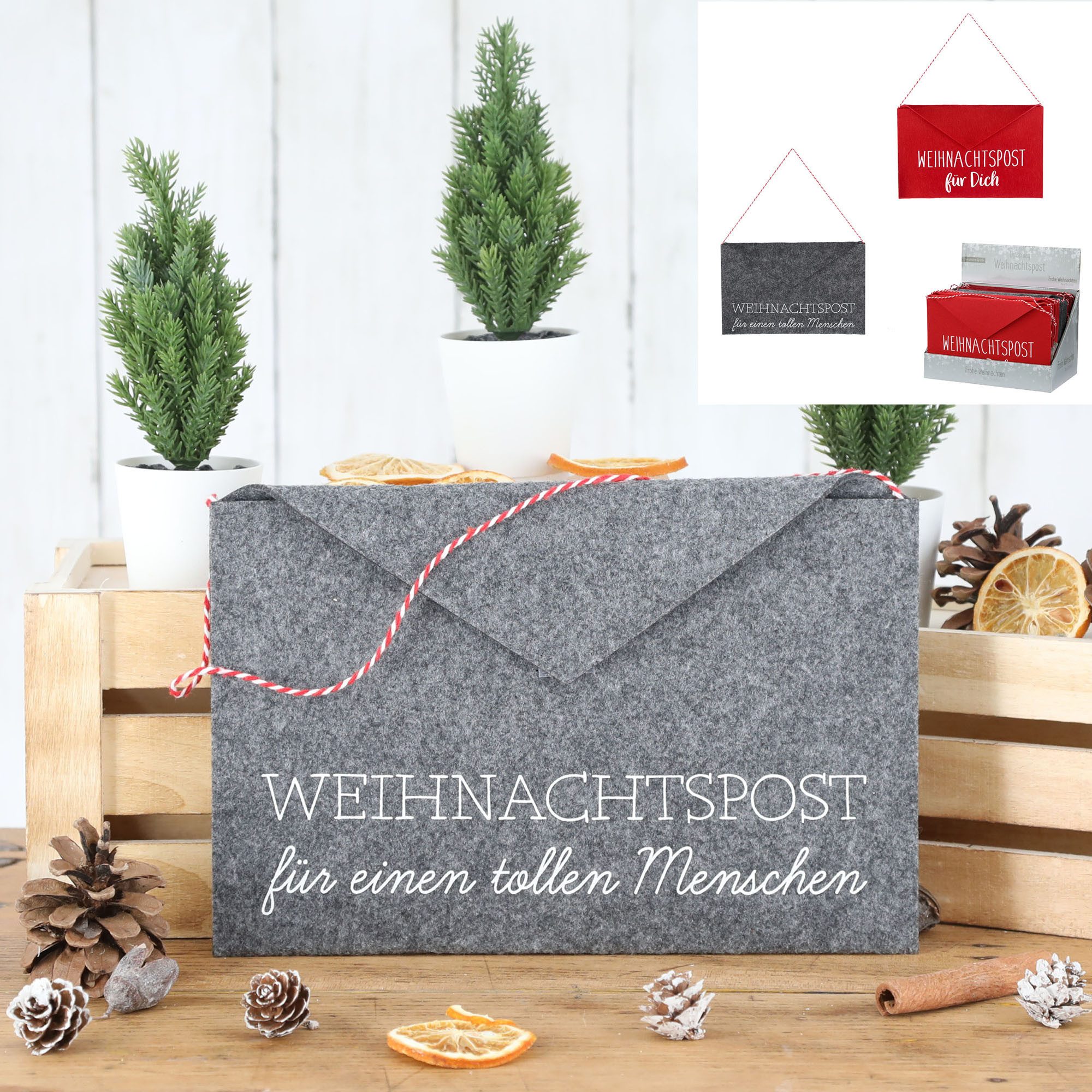 Annastore Geschenkbox 4 x Umschlag aus Filz - Klettverschluss für Gutscheine - Geldgeschenke, 23 x 16 cm, Weihnachten