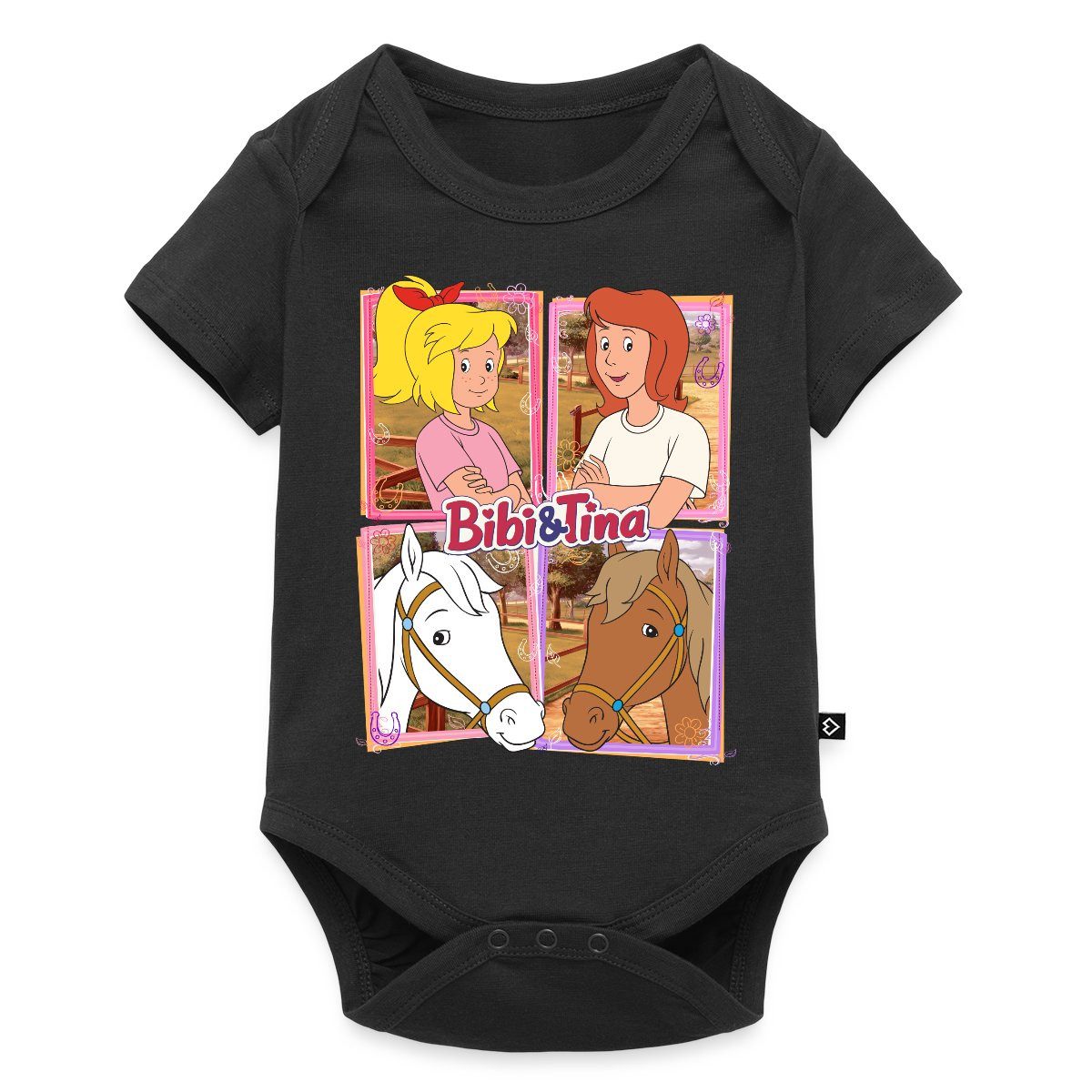 Spreadshirt Kurzarmbody Bibi Und Tina Mit Amadeus Und Sabrina Kachelmotiv Kurzarm Tages Baby B (1-tlg)