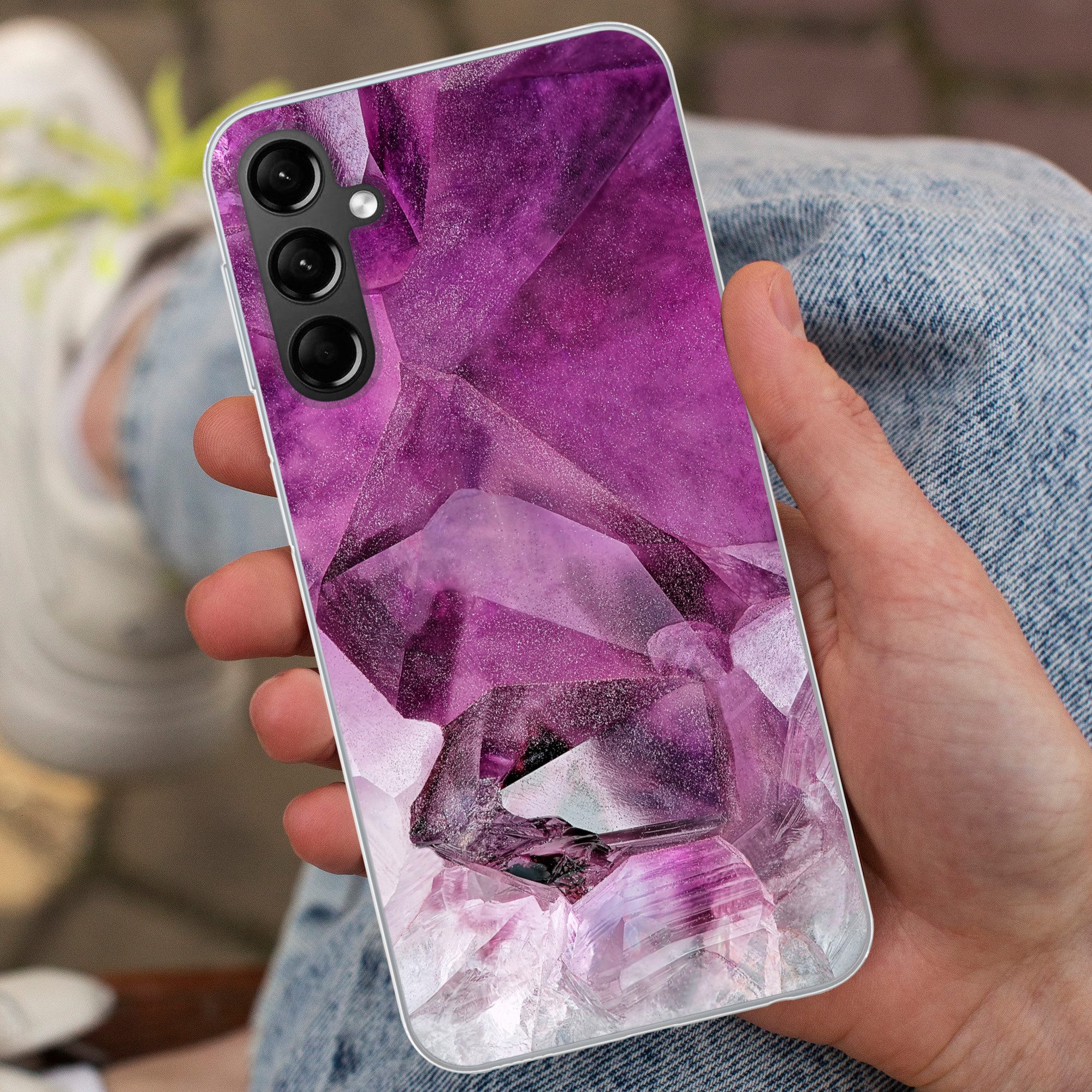 MuchoWow Handyhülle für Samsung Galaxy A24 Naturstein - Lila - Luxus, Smartphone-Bumper, Print, Handy Schutzhülle Dünn