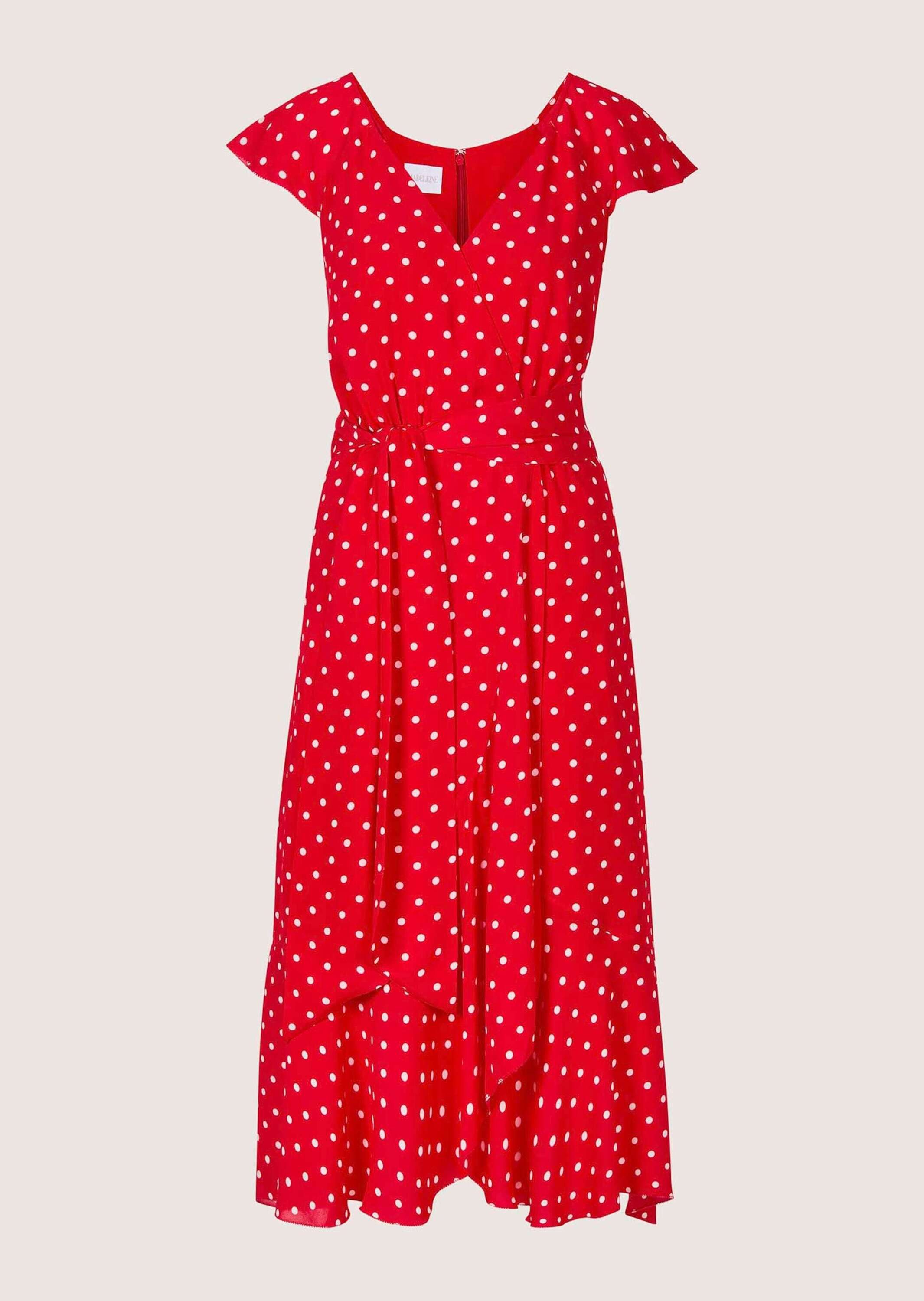 MADELEINE Maxikleid Midikleid mit Tupfenmuster Sommerkleid mit V-Ausschnitt, Reißverschluss, Wadenlänge und ohne Arm – Bild 5 von 5