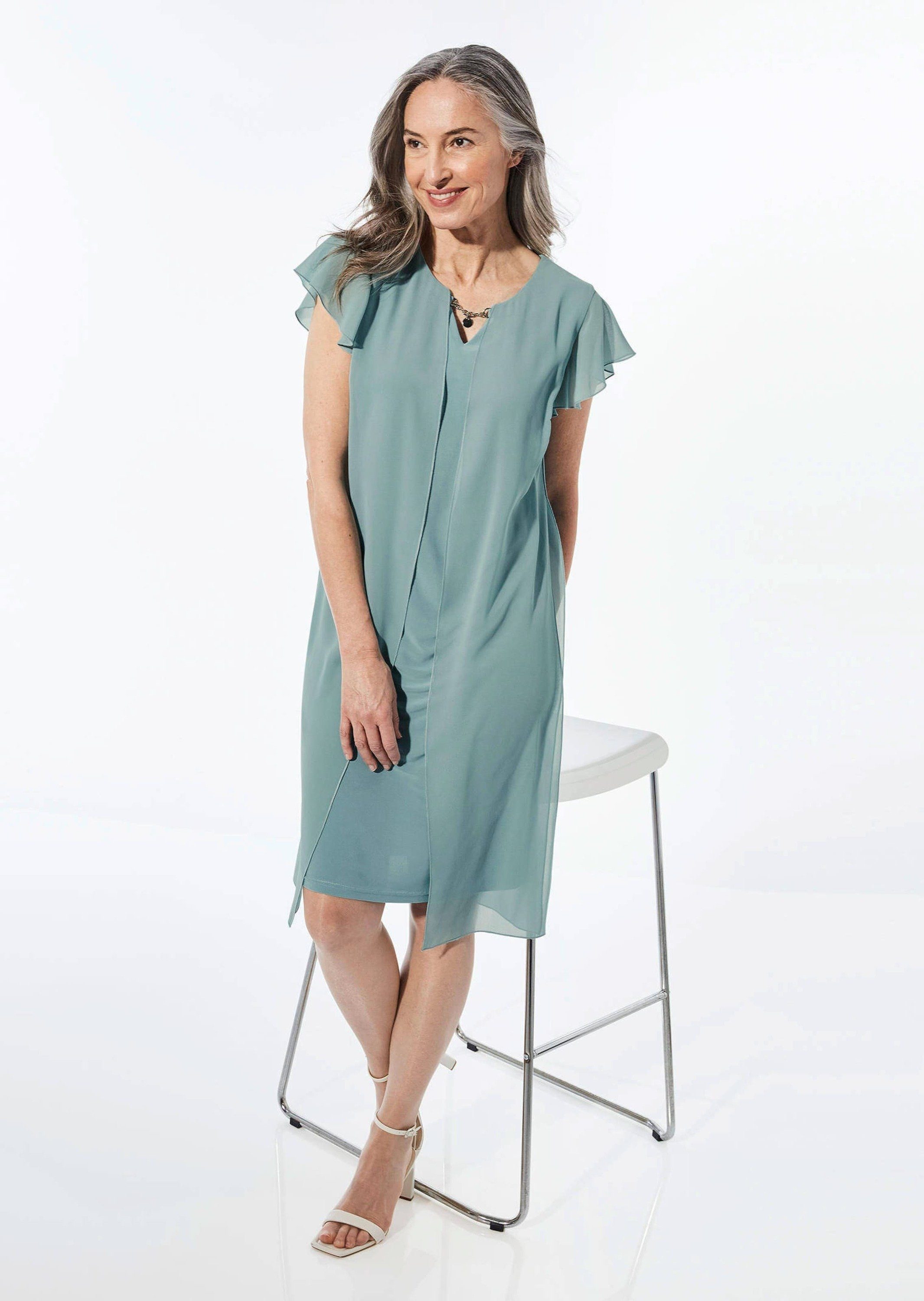 GOLDNER Abendkleid Etuikleid mit Chiffonüberwurf Doppellagiges Festkleid mit Reißverschluss, Kurzarm und Knielänge