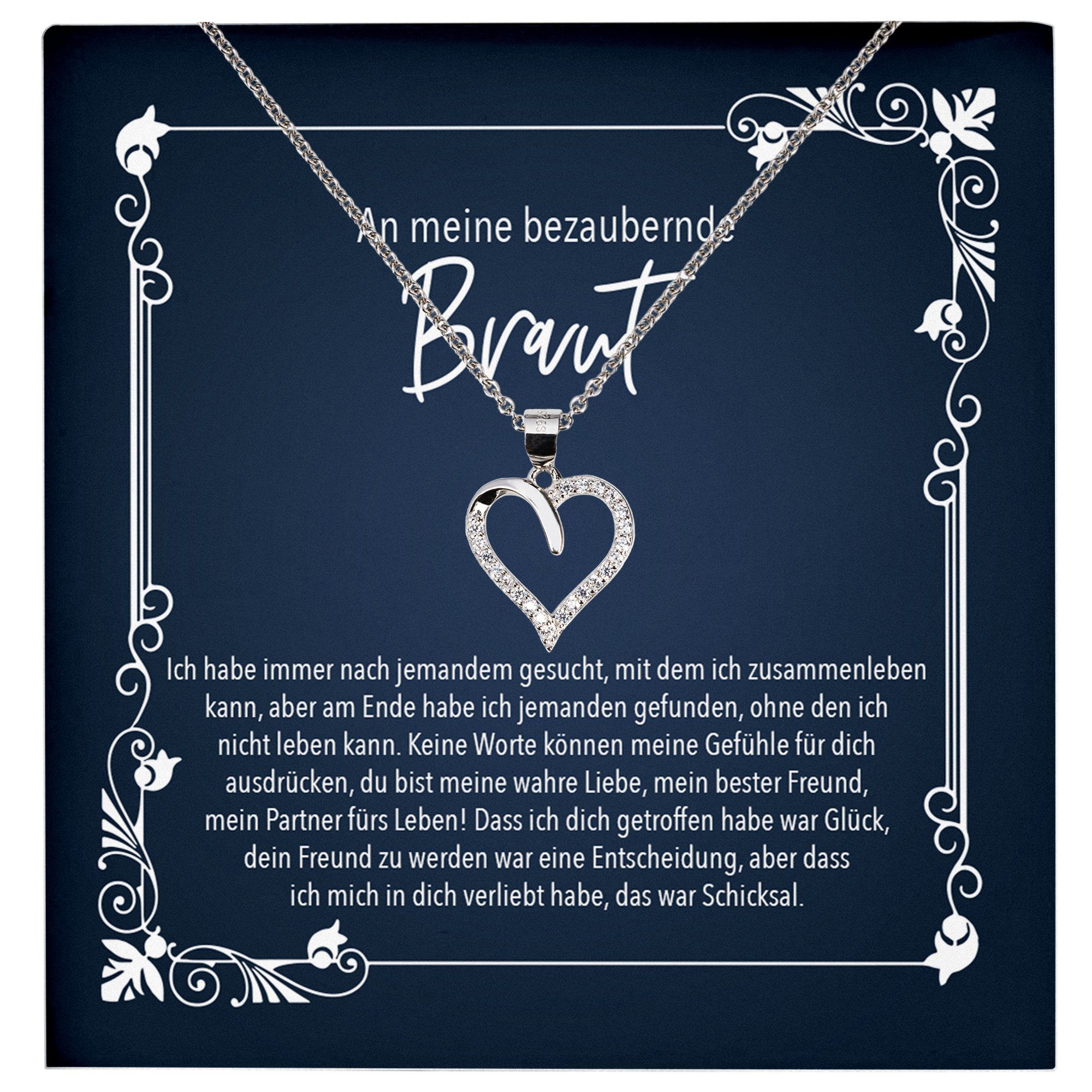 22Feels Schmuckset Braut Geschenk von Bräutigam Frauen Schmuck Verlobte Halskette Herz, Echt