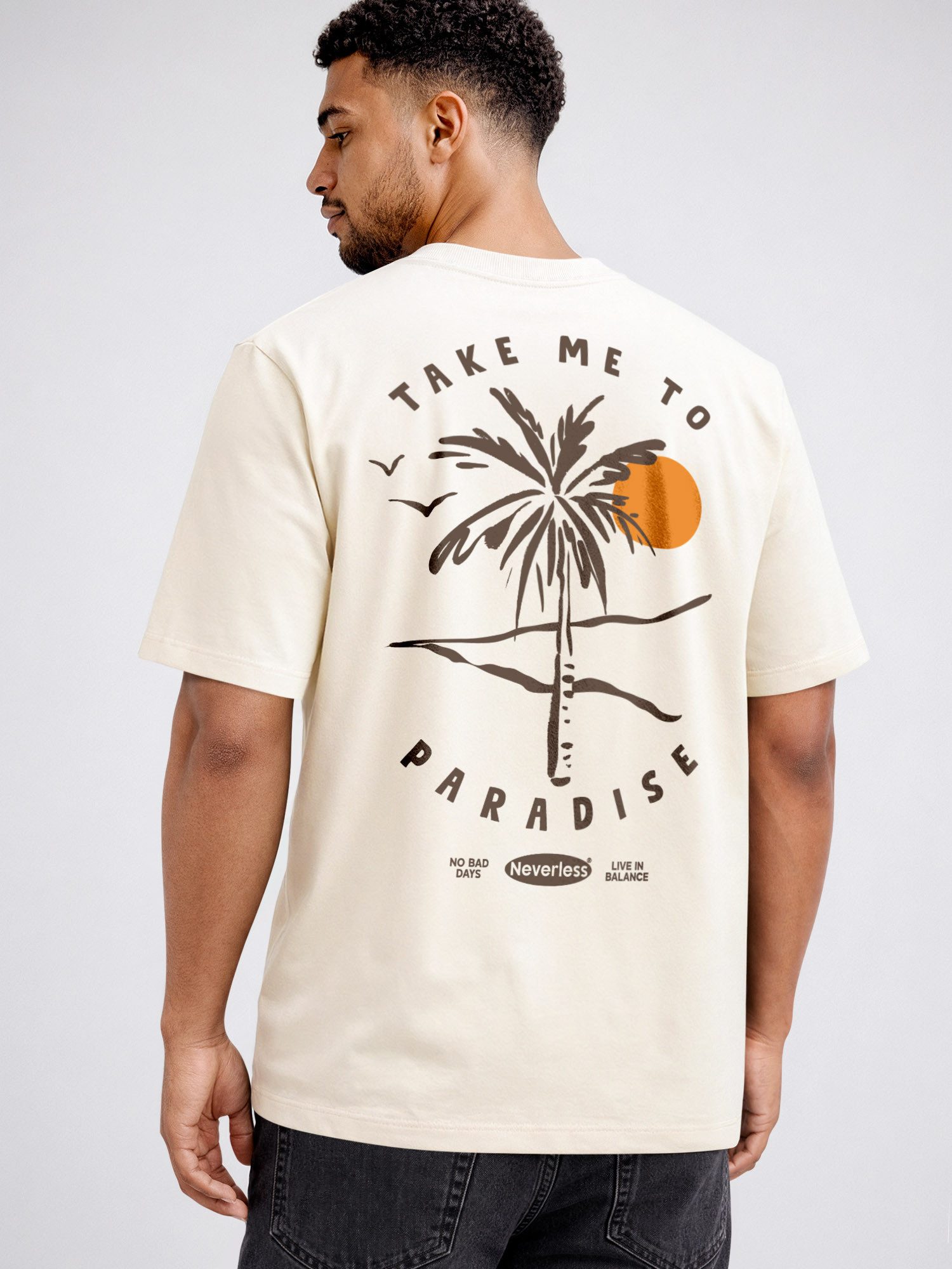 Neverless Oversize-Shirt Herren T-Shirt - Take me to Paradise - Relaxed Fit Sommer Fashion mit Print – Bild 2 von 5