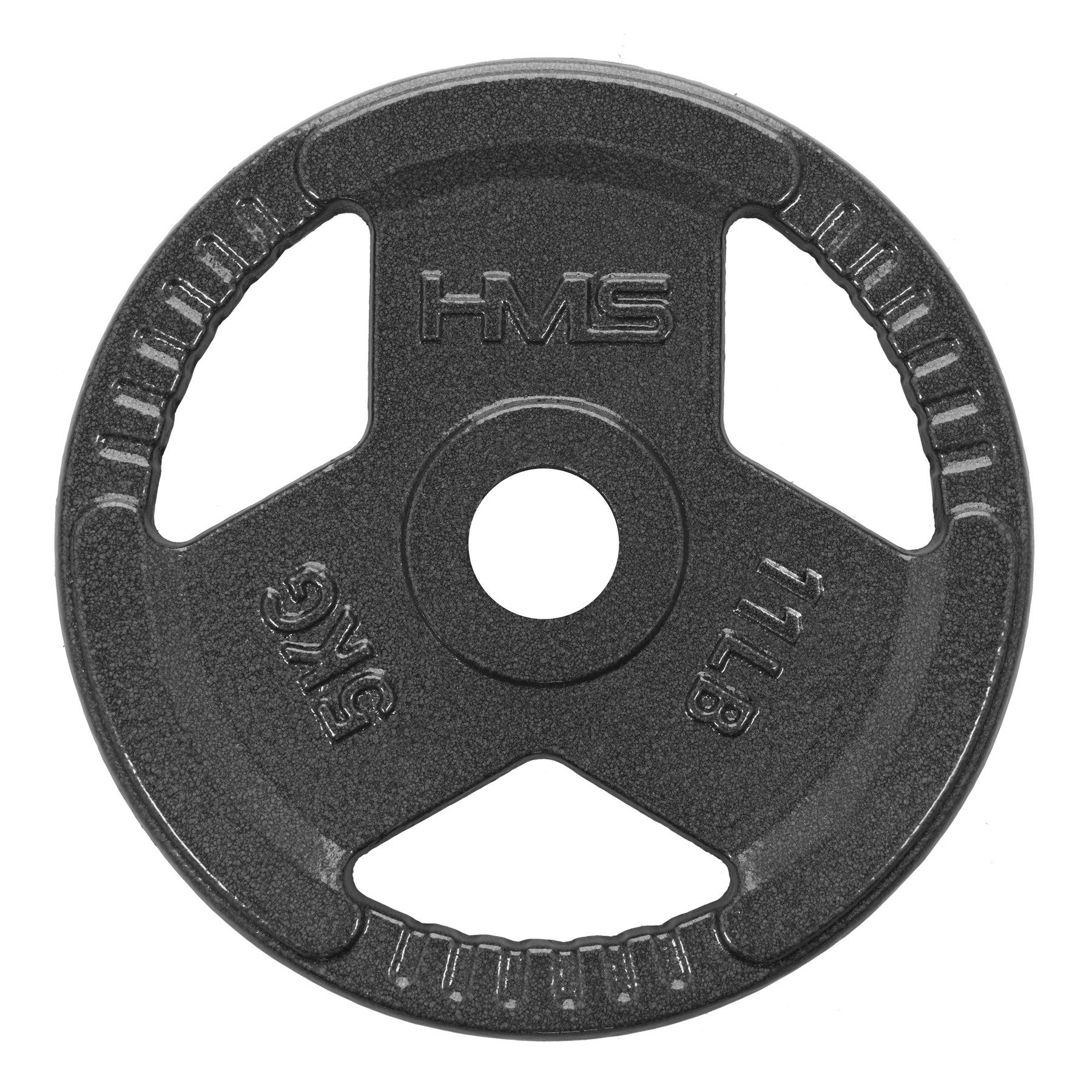 HMS Hantelscheibe Gewichtsscheibe Griffscheibe Krafttraining, 5.0 kg, (Spar-Set, 1-tlg., 240 x 29 mm griffig), Gusseisen, 3 Grifföffnungen, 31-mm-Bohrung