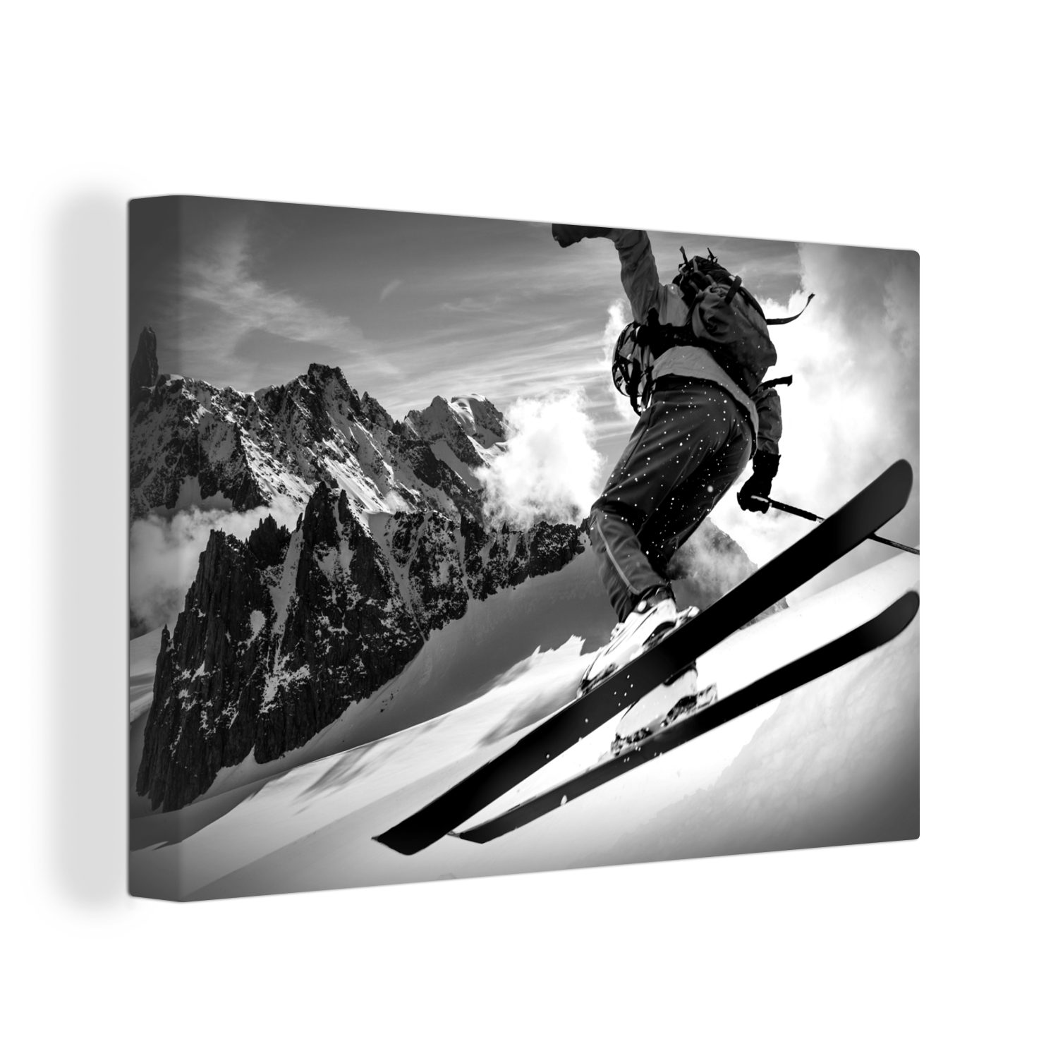 OneMillionCanvasses® Leinwandbild Ein Skifahrer macht eine Kurve auf dem Mont Blanc, Fotodruck (1 St), Leinwand Bilder Klein, Wand Dekoration Aesthetic 30x20 cm