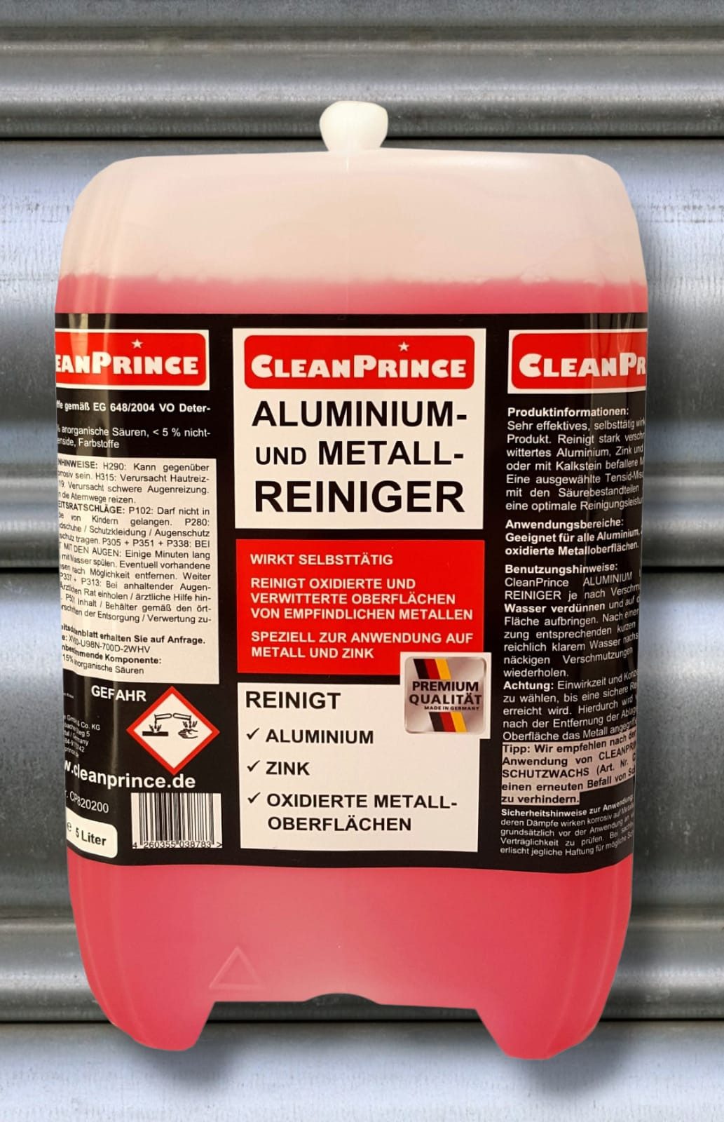 CleanPrince Aluminium- und Metall Reiniger, Zink, Alu, Kupfer, Metalloberflächen Reinigungskonzentrat
