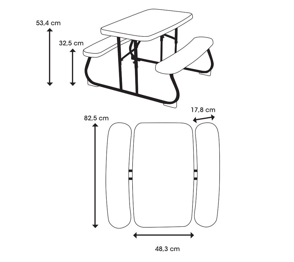 Lifetime camping table (1 pc., 1 child seat set), UV-resistant, width 82.5 cm