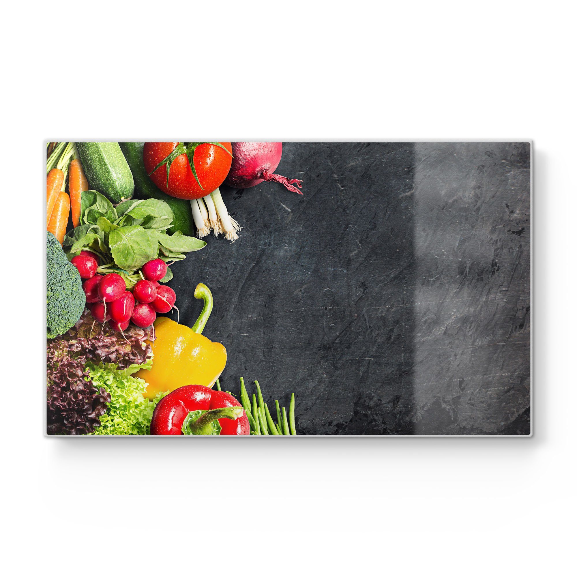 DEQORI Schneidebrett 'Schiefertafel mit Gemüse', Glas, Platte Frühstücksbrett Schneideplatte
