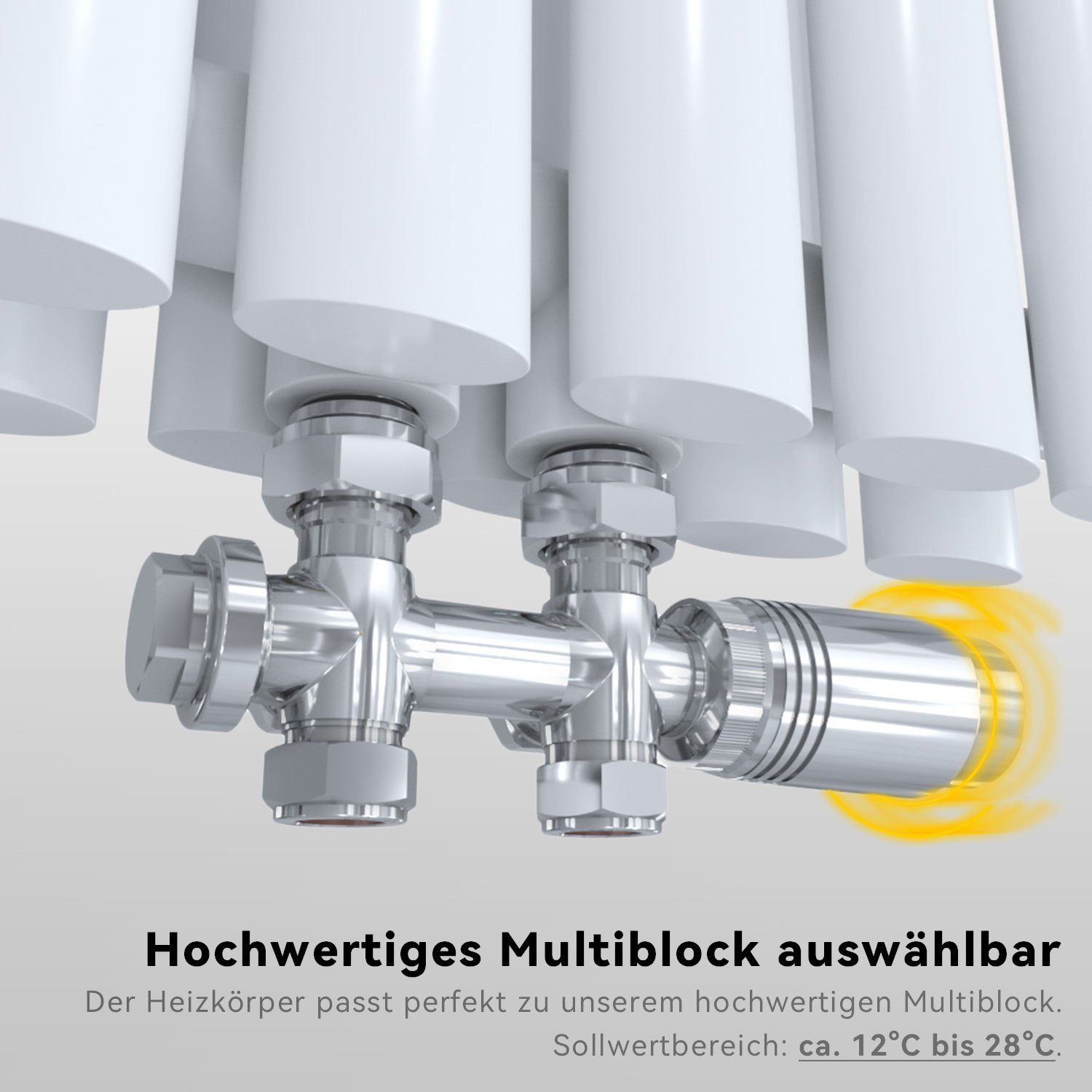 ELEGANT Badheizkörper Heizkörper Design Bad Heizkörper weiß, modern, mit Multiblock Thermostat