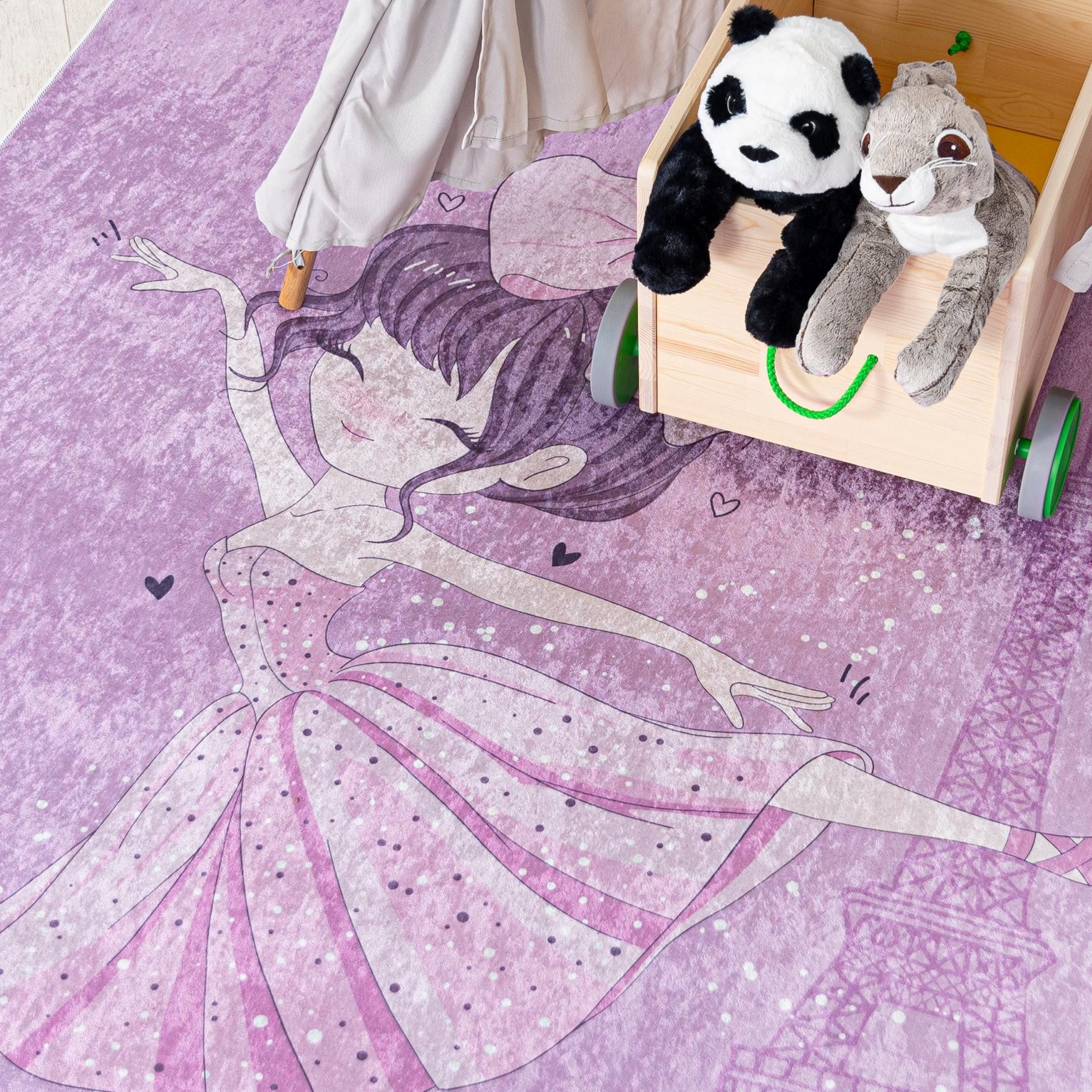 Mazovia Kinderteppich Kinderteppich Kinderzimmerteppich Ballett Ballerina, 80 x 150 cm, Kurflor, Waschbar in Waschmaschine, Höhe 5 mm, Rutschfest – Bild 2 von 5