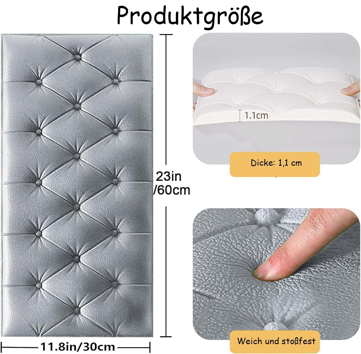 Agger 3D Wandpaneel 5er-Set selbstklebende 3D-Diamant-Schaumstoff-Wandpaneele – Bild 2 von 5