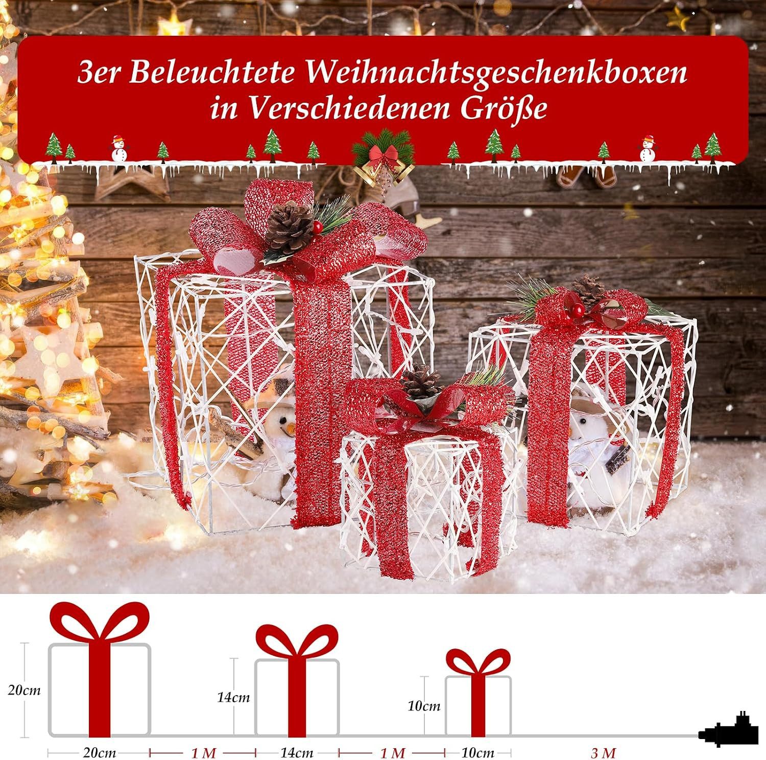 Salcar LED-Lichterkette 3er Set LED Geschenkbox Weihnachten Dekoration Lichter Weihnachtenbox, 48 LED Beleuchtete 8 Modes Weihnachts Beleuchtung Weihnachtsdeko – Bild 5 von 5