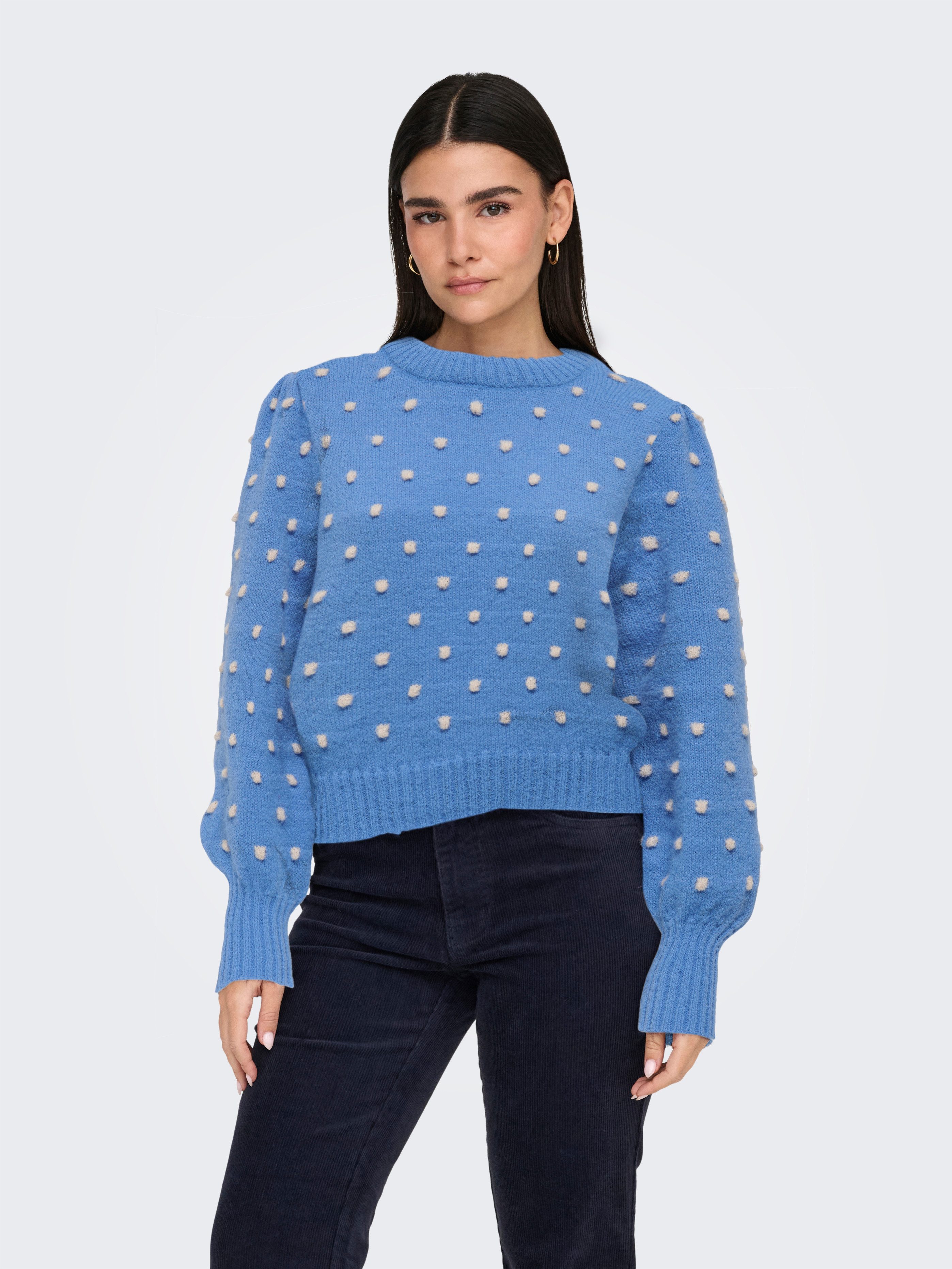 JDY Rundhalspullover JDYSIGRID LIFE L/S ON PUFF PULL KNT NOOS in gepunkteter Optik