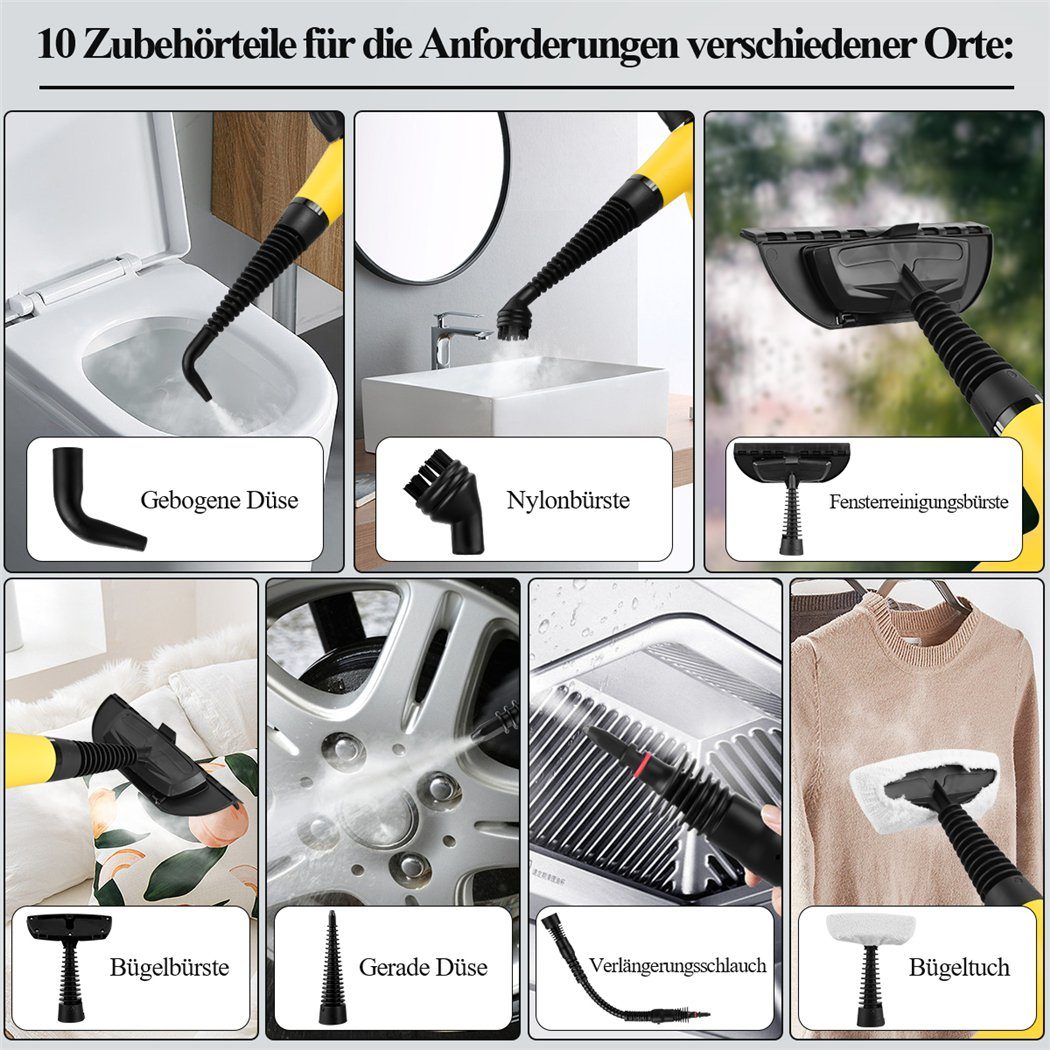 CkeyiN Handdampfreiniger mit 450ml Wassertank 3,2 bar Hochdruck 9 Zubehörteilen multifunktional, 1250 W, zur chemiefreien Reinigung von Fliesenfugen, Herdplatten, Badezimmern