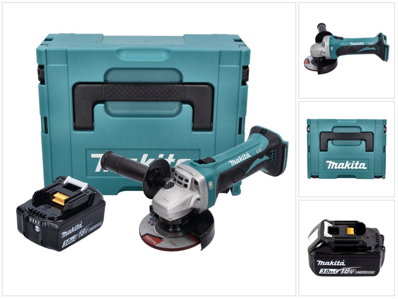 Makita Akku-Winkelschleifer DGA 452 F1J Akku Winkelschleifer 18 V 115 mm + 1x Akku 3,0 Ah + Makpac