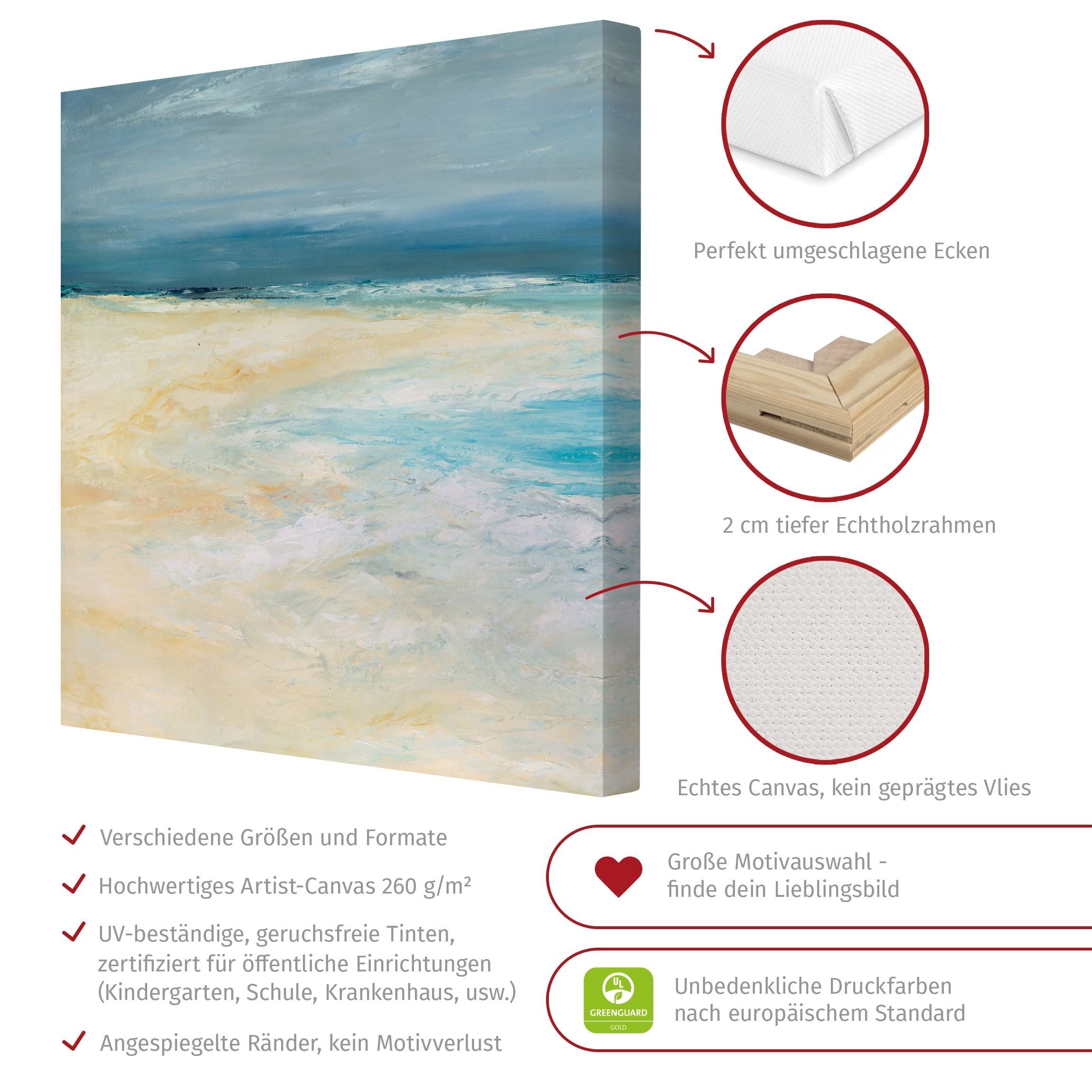 Bilderdepot24 Leinwandbild Strand Natur Modern Sturm dem Meer creme beige Bild auf Leinwand XXL, Wohnzimmer Schlafzimmer Küche Flur Wandbild Kunstdruck Wanddeko Druck