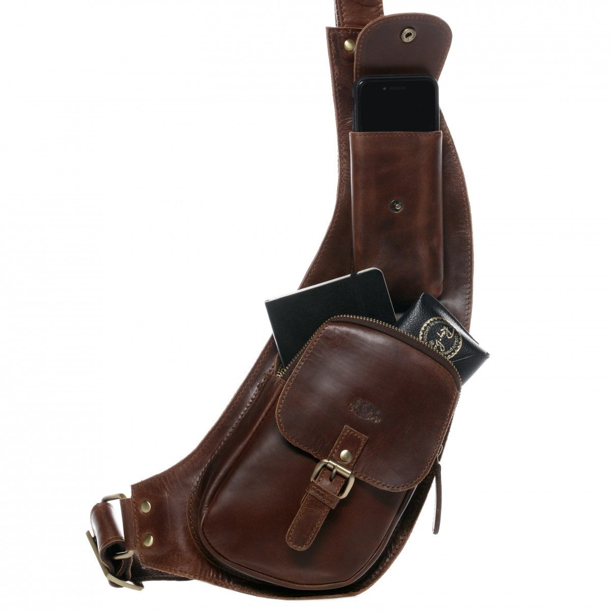 SID & VAIN Umhängetasche echt Leder Umhängetasche groß braun DUDLEY, Crossbody Bag Echtleder für Damen & Herren, Umhängetasche braun