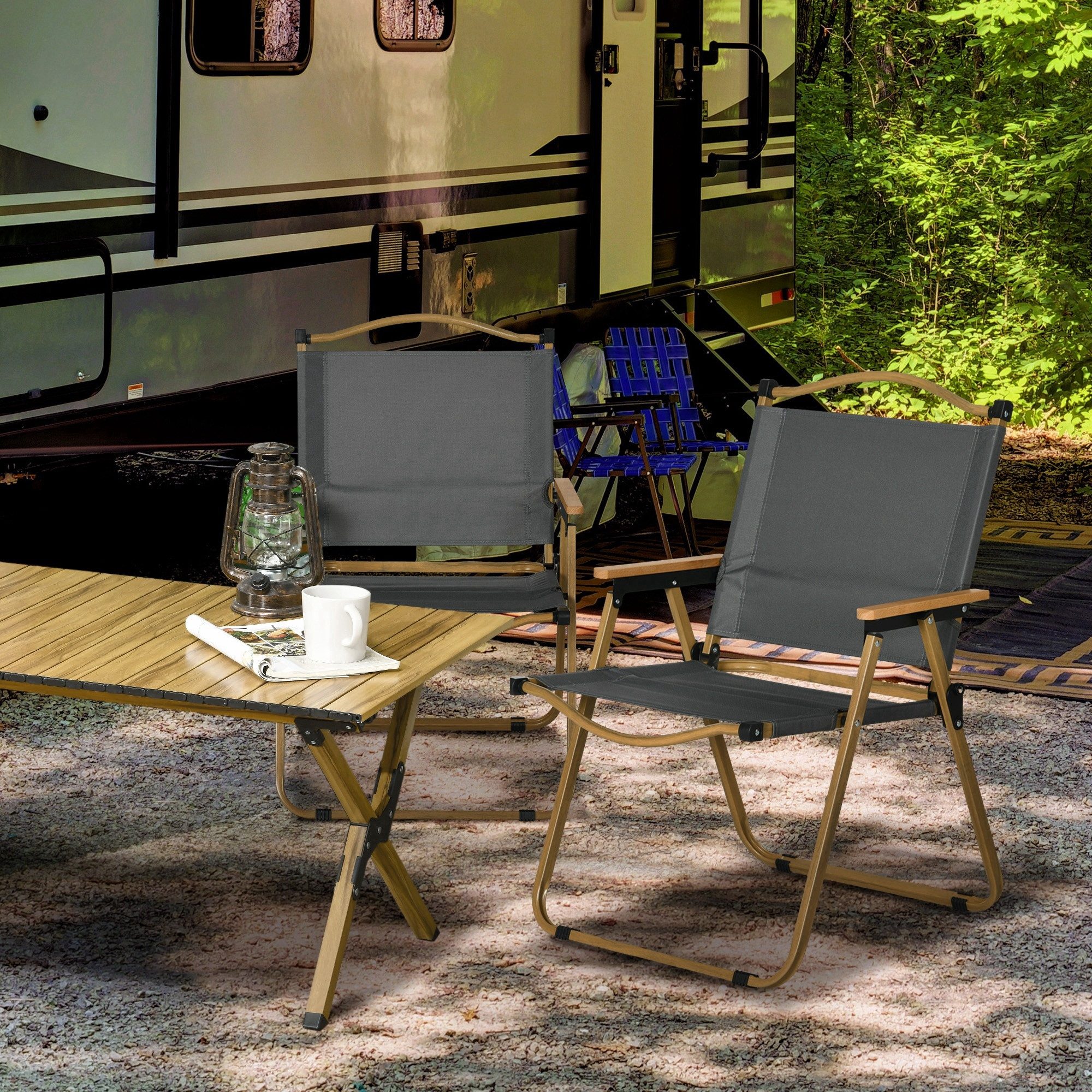 CHICFURN Campingstuhl 2er Set Klappstühle mit Stahlrahmen in Holzoptik (Packung, 2 St), Faltbar, aus Oxford-Gewebe, für Garten, Pool und Strand