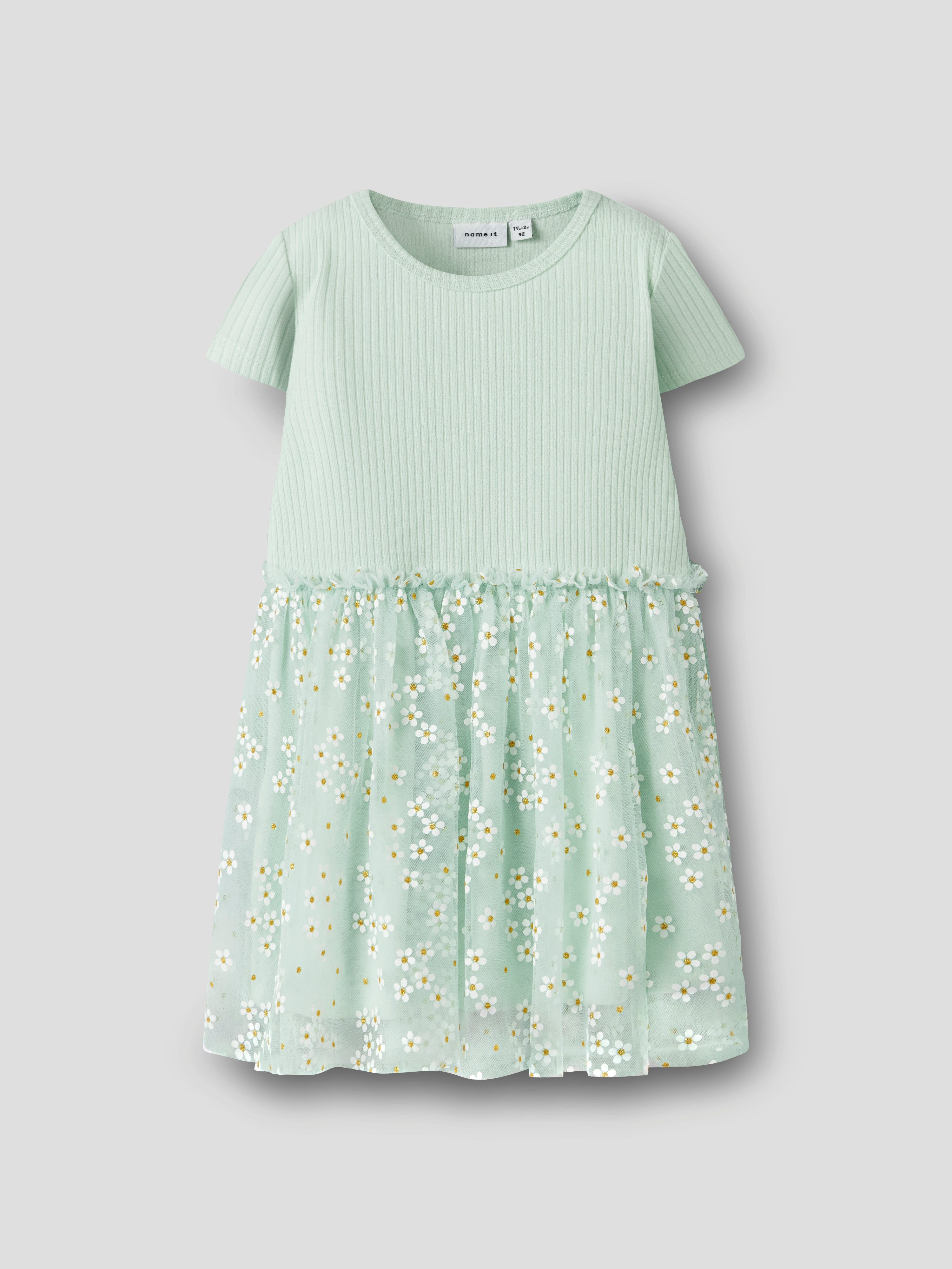 Name It Minikleid NMFFLORAL SS DRESS mit aufgesetztem Tüllrock im geblümten Glitzer-Alloverprint