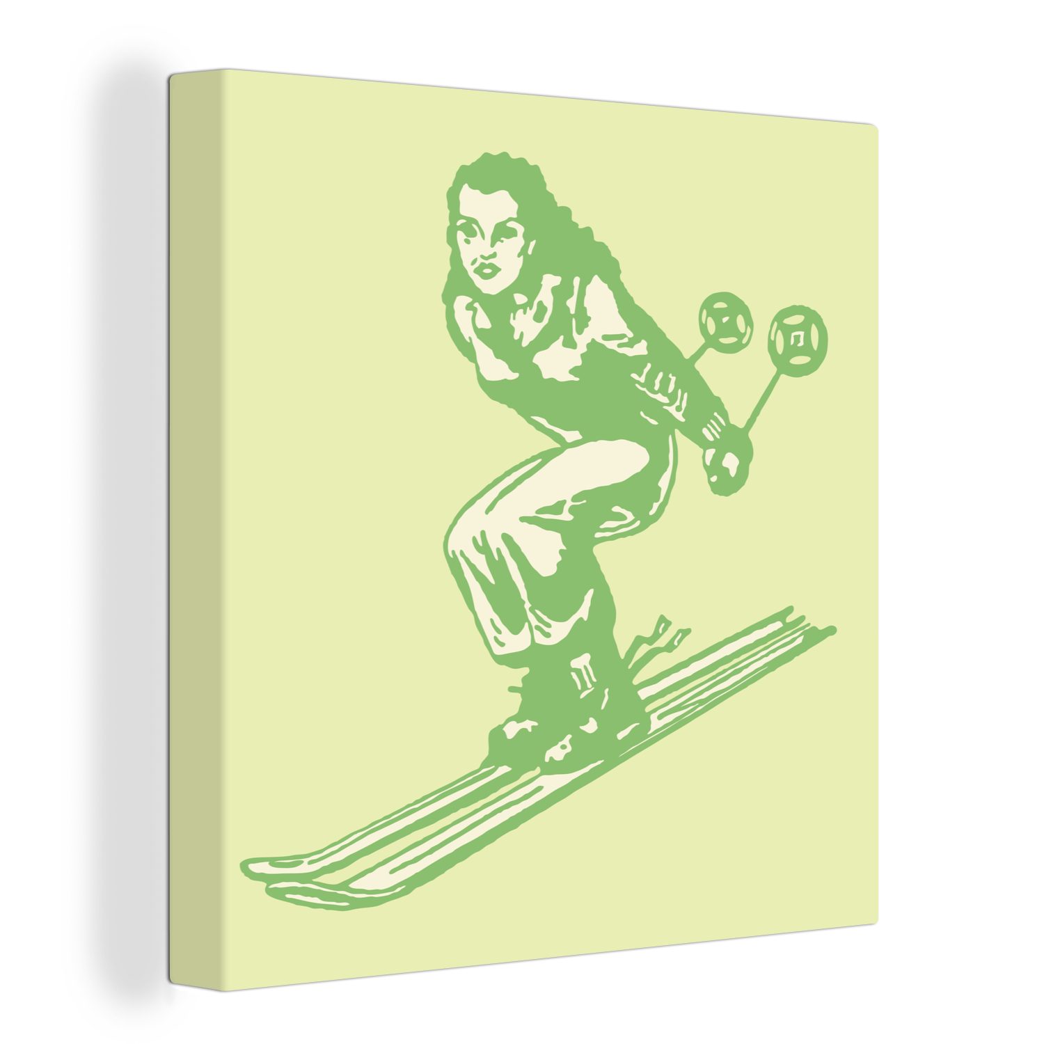 OneMillionCanvasses® Leinwandbild Ein Skifahrer macht mit seinen Stöcken Tempo in einer Illustration, (1 St), Leinwand Bilder für Wohnzimmer Schlafzimmer