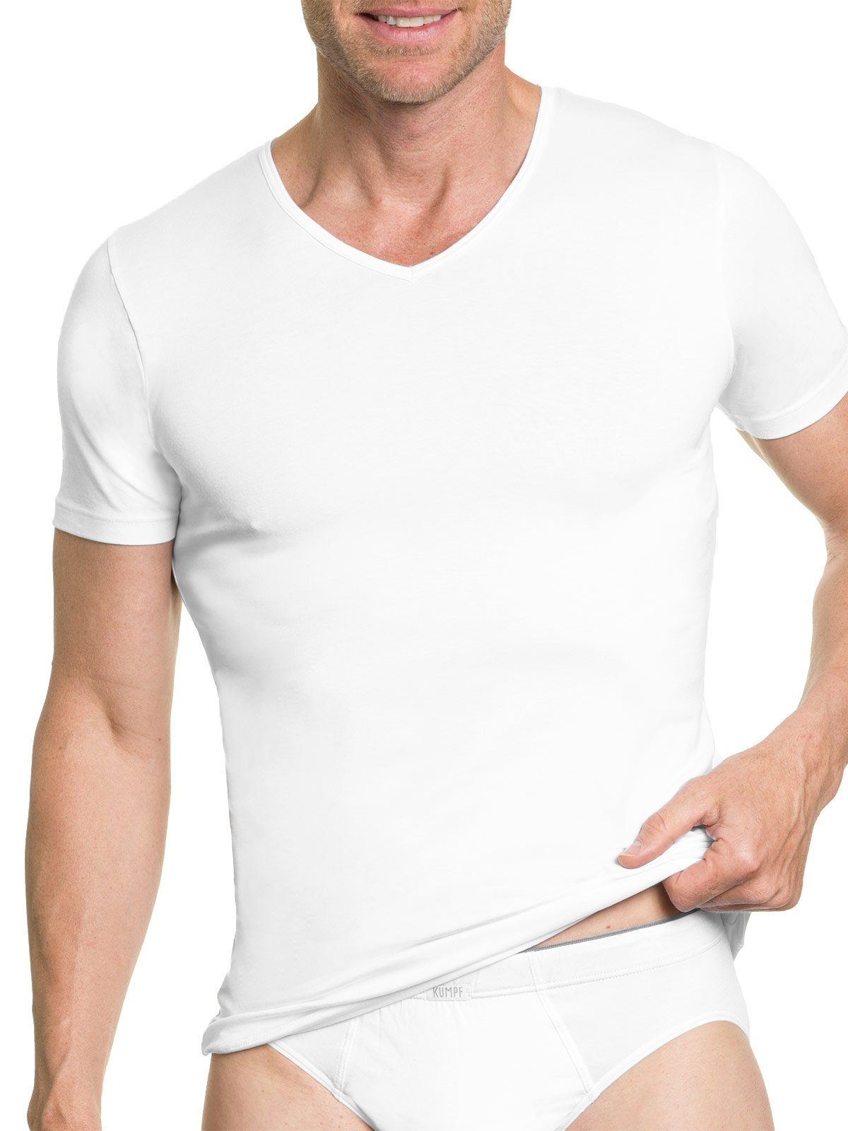 Materialmix Jersey Single T-Shirt 1-St) Unterziehshirt weiss (Stück, Arm 1/2 KUMPF Herren