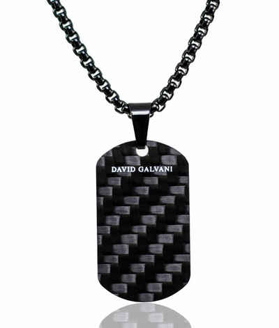 David Galvani Kette mit Anhänger Herren Halskette Carbon Kohlenstoff Dogtag Kette