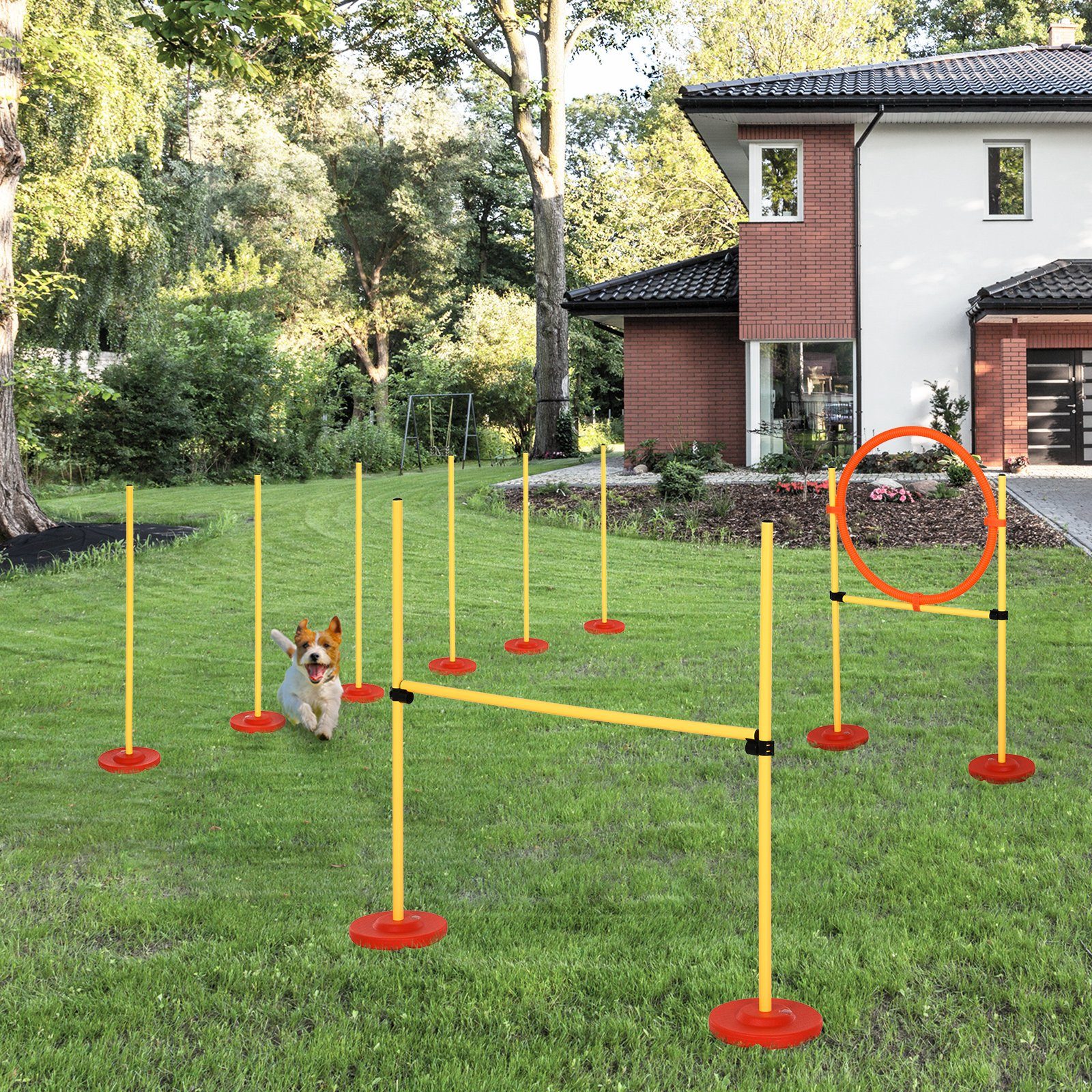 PawHut Agility-Hürde 3-in-1-Training für Haustiere,Inklusive Tasche, ABS, PE, Polyester, Trainingsset für Hunde (8-tlg) Gelb ABS,PE,Polyester
