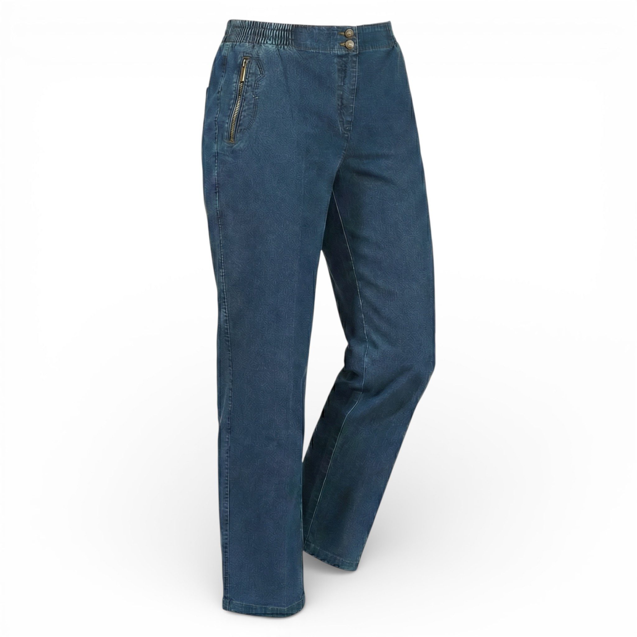 Aurela Damenmode Straight-Jeans Stretch Jeans Damen Schlupfhose Kurzgröße Jeanshose Denim mit Gummizug, Größe 36 bis 54 – Bild 2 von 5