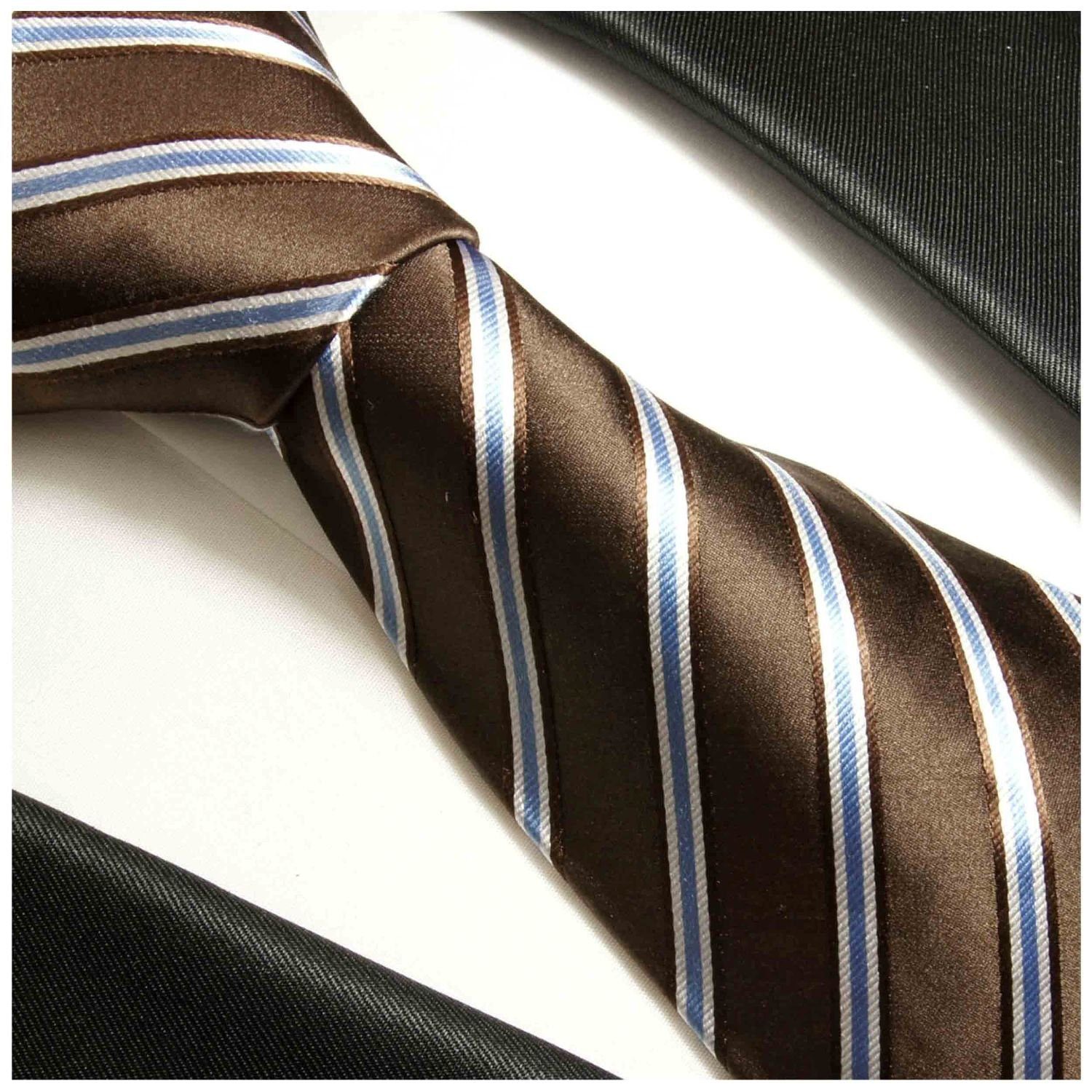 Paul Malone Krawatte Seidenkrawatte und mit Seide 100% (Set, Tuch Einstecktuch) gestreift braun Krawatte 2-St., modern Schmal Herren Schlips 724 (6cm), blau