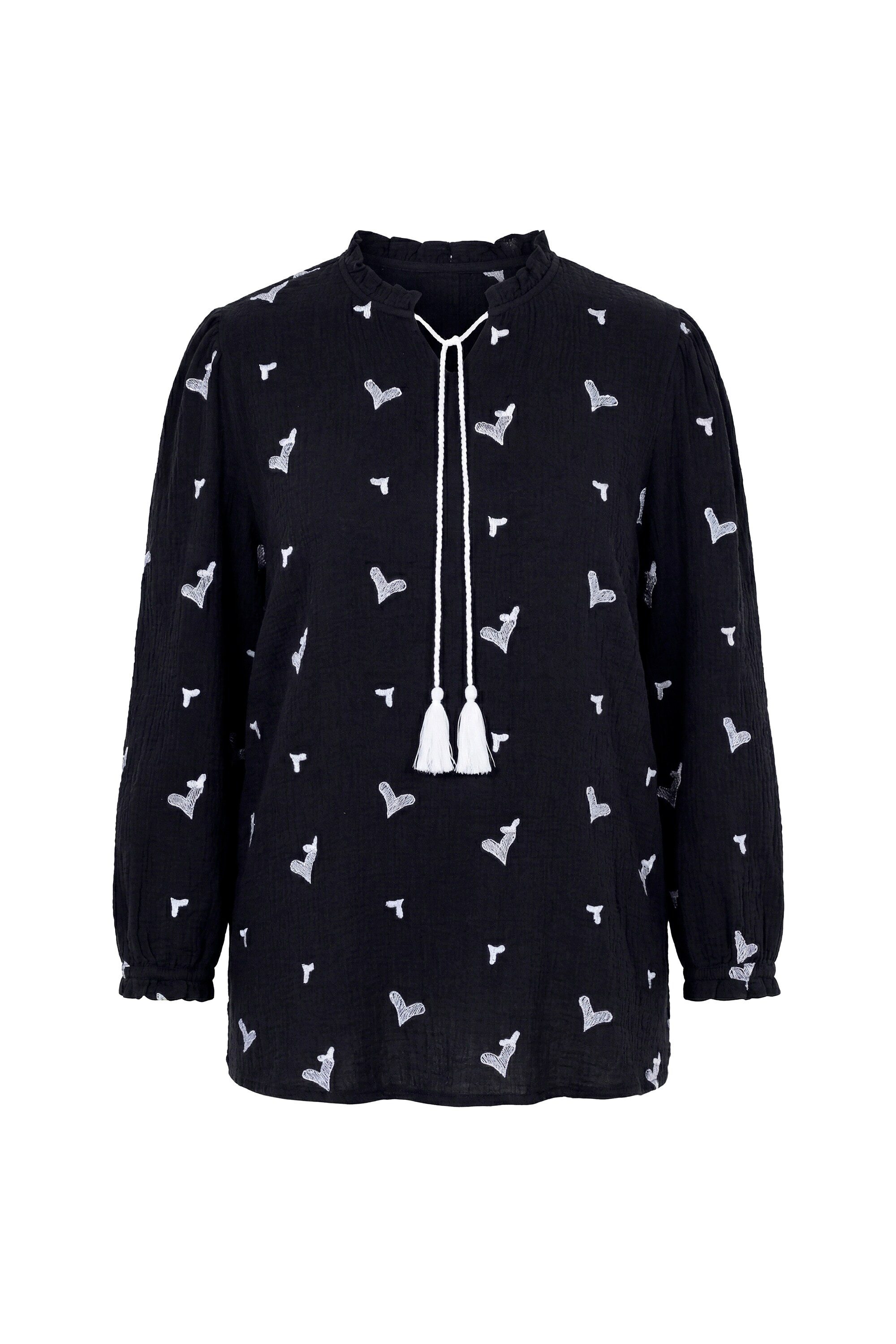 Angel of Style Longbluse Bluse A-Linie Musselin mit Herz-Stickerei Langarm günstig online kaufen