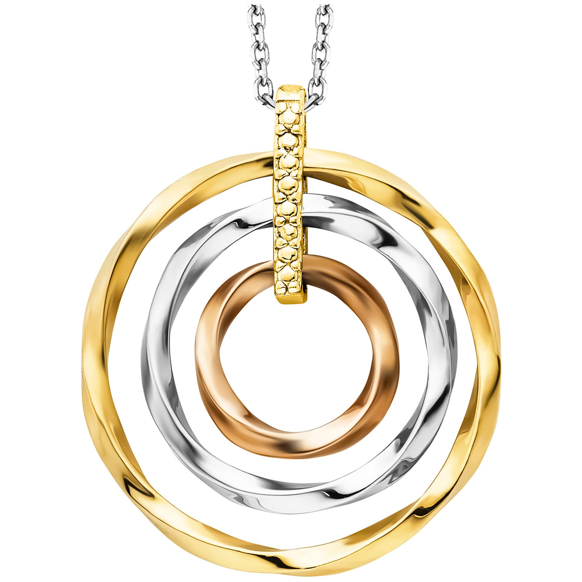 Kette mit Anhänger 925/- Sterling Silber rhodiniert/vergoldet tricolor 3 Kreise