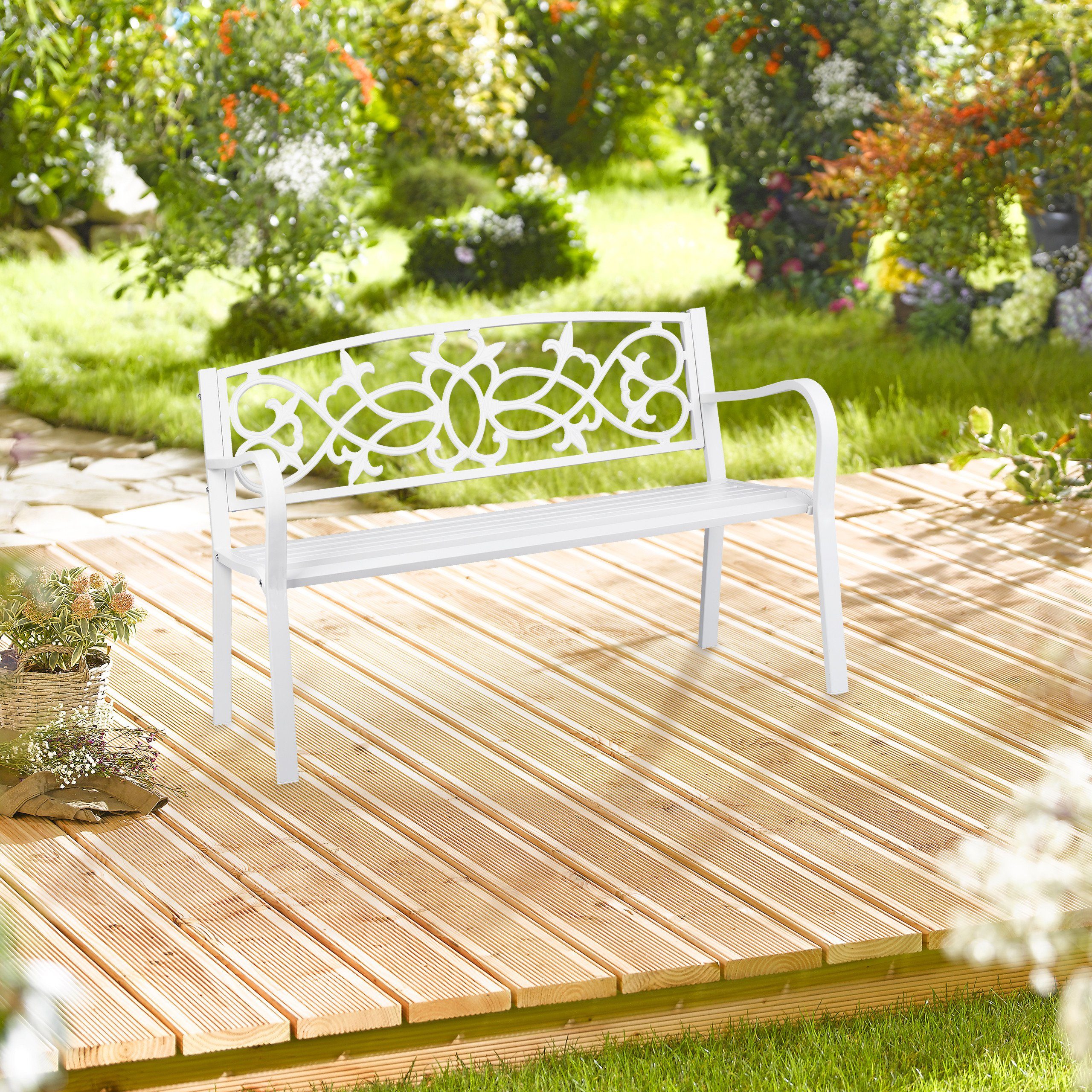 relaxdays Gartenbank Vintage Gartenbank in Weiß günstig online kaufen